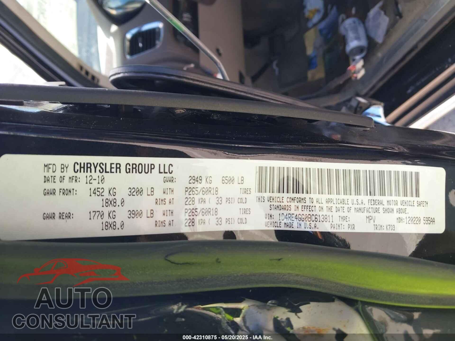 DODGE DURANGO 2011 - 1D4RE4GG0BC613811