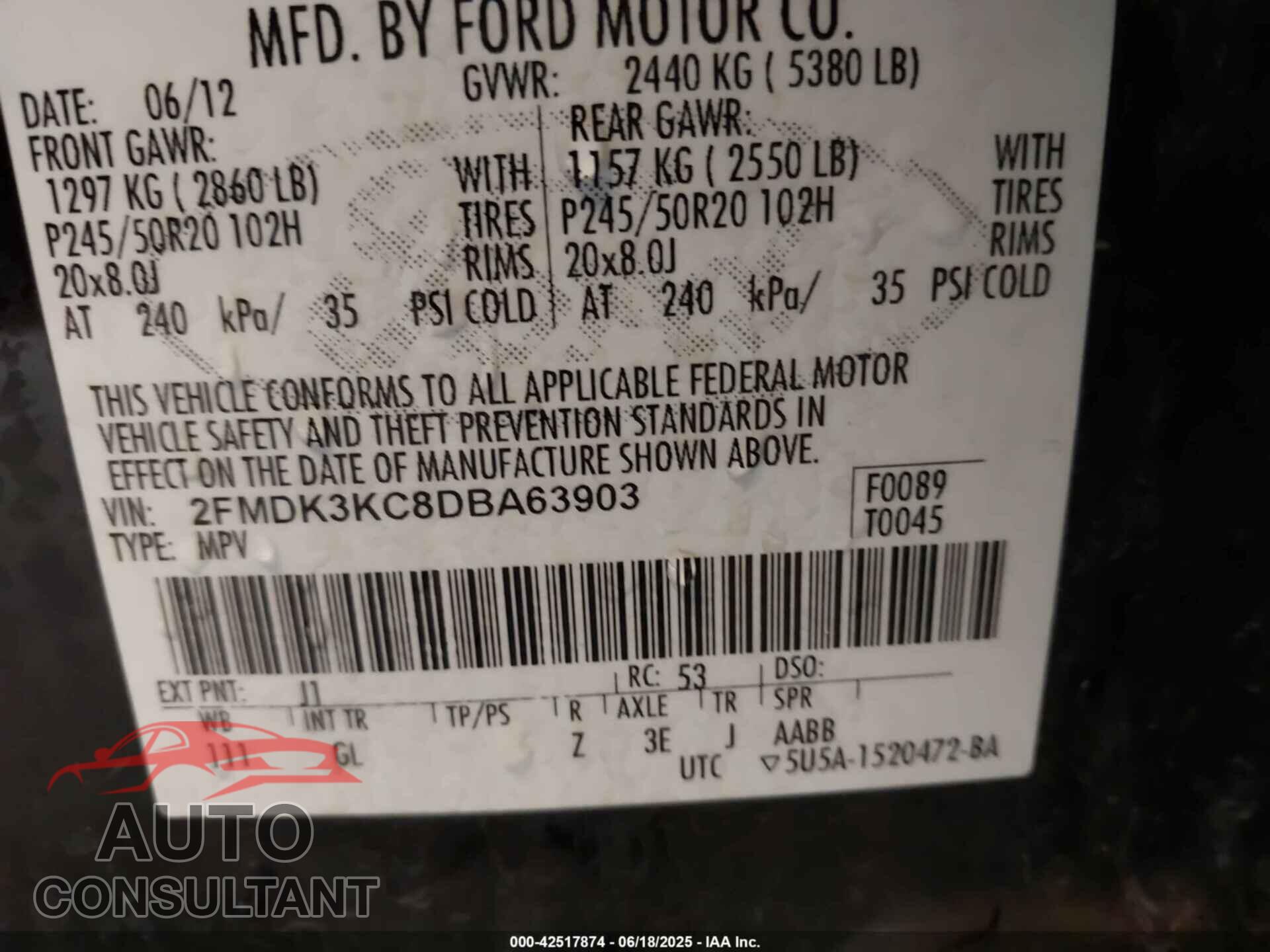 FORD EDGE 2013 - 2FMDK3KC8DBA63903