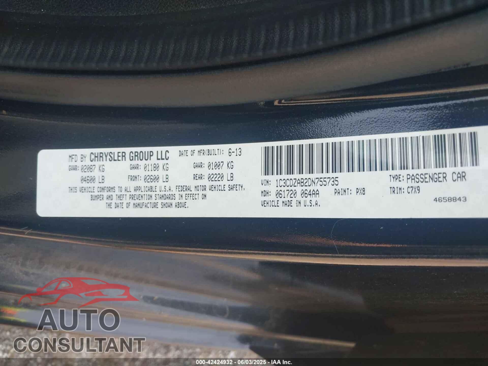 DODGE AVENGER 2013 - 1C3CDZAB2DN755735
