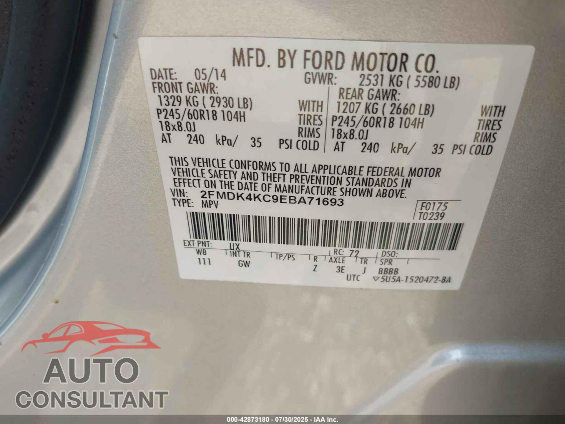 FORD EDGE 2014 - 2FMDK4KC9EBA71693