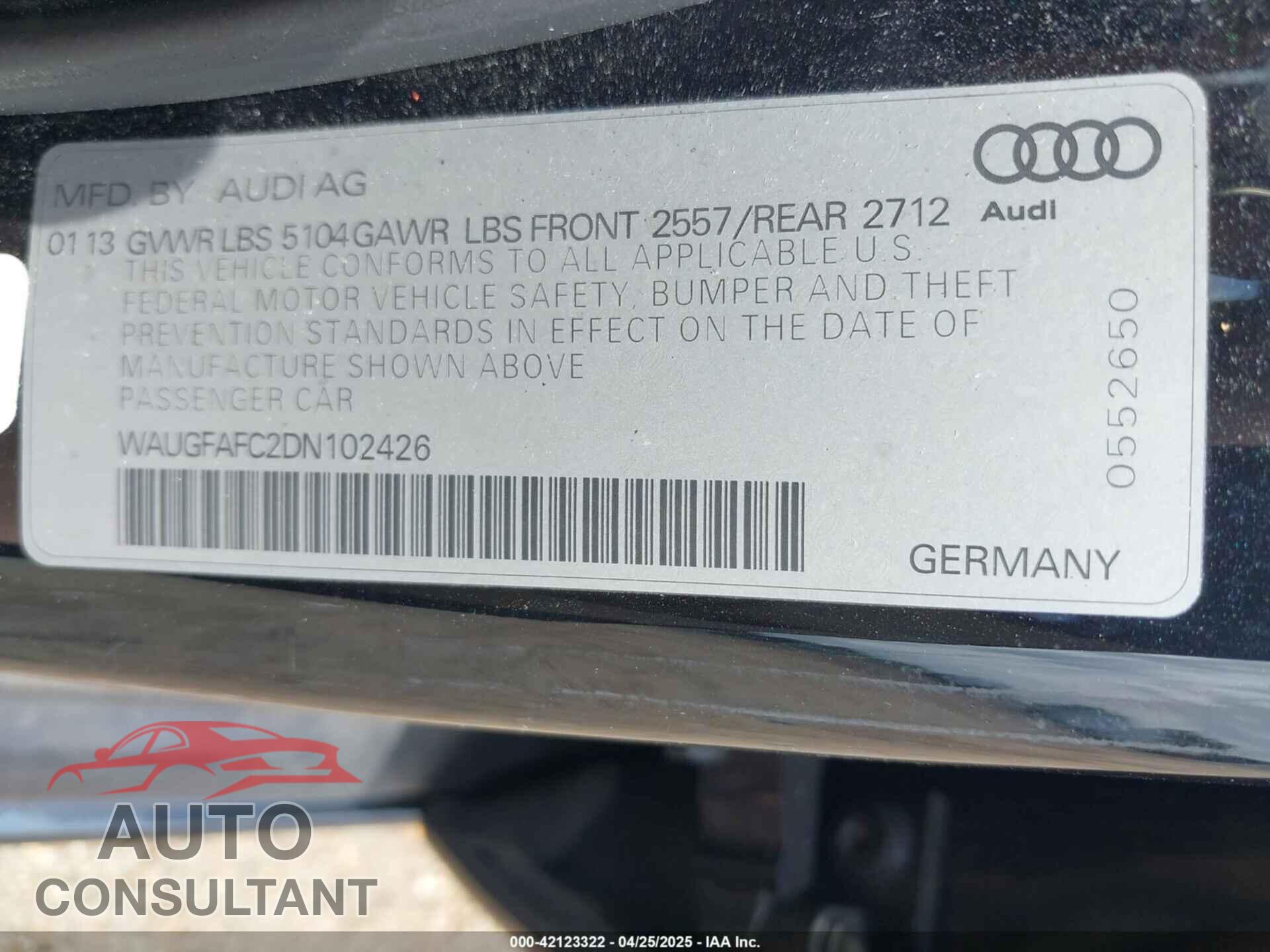AUDI A6 2013 - WAUGFAFC2DN102426