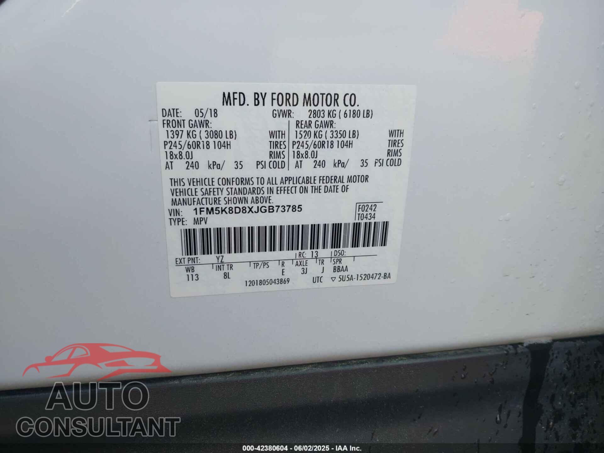 FORD EXPLORER 2018 - 1FM5K8D8XJGB73785