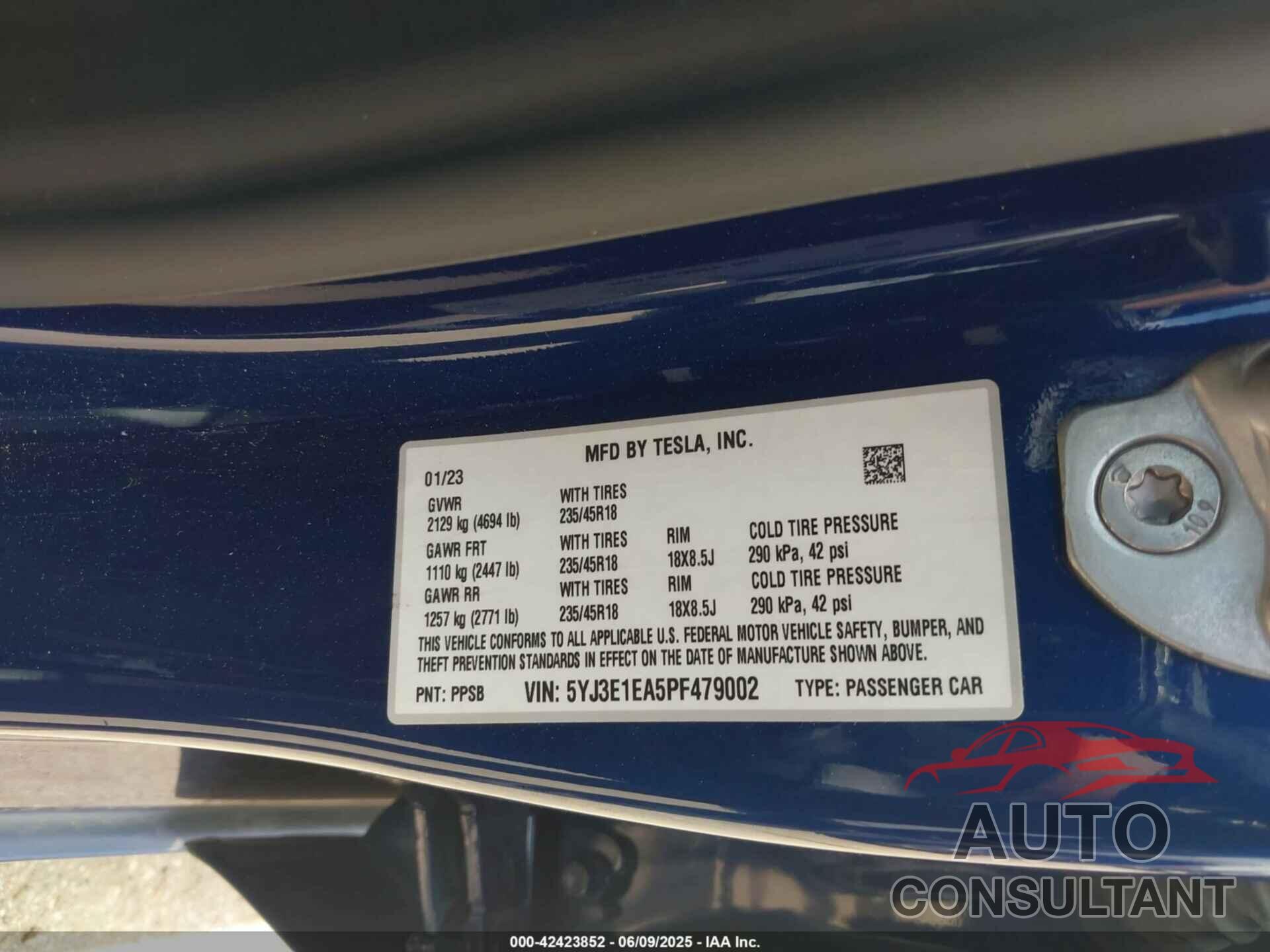 TESLA MODEL 3 2023 - 5YJ3E1EA5PF479002