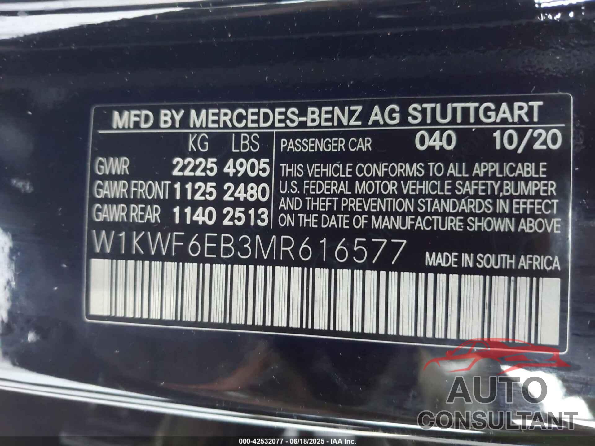 MERCEDES-BENZ AMG C 43 2021 - W1KWF6EB3MR616577