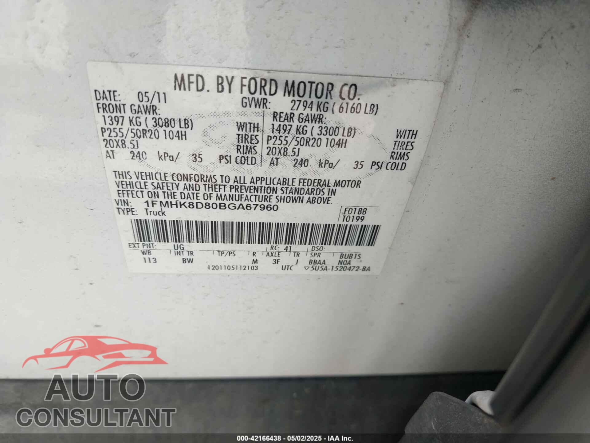FORD EXPLORER 2011 - 1FMHK8D80BGA67960