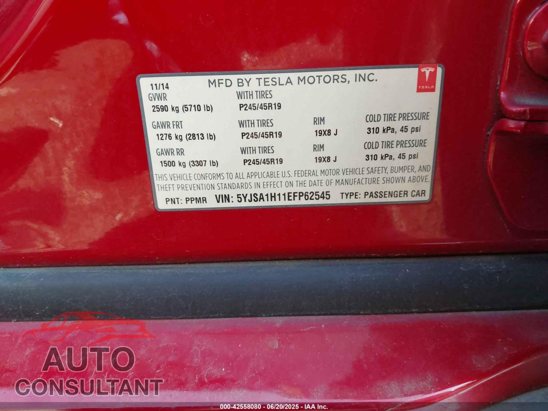 TESLA MODEL S 2014 - 5YJSA1H11EFP62545