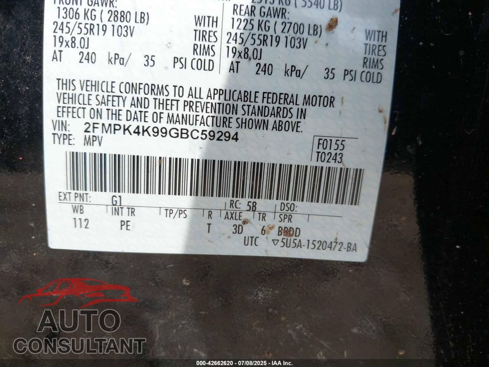 FORD EDGE 2016 - 2FMPK4K99GBC59294