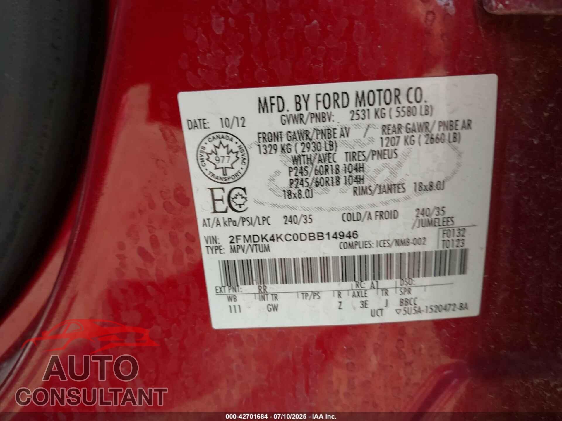 FORD EDGE 2013 - 2FMDK4KC0DBB14946