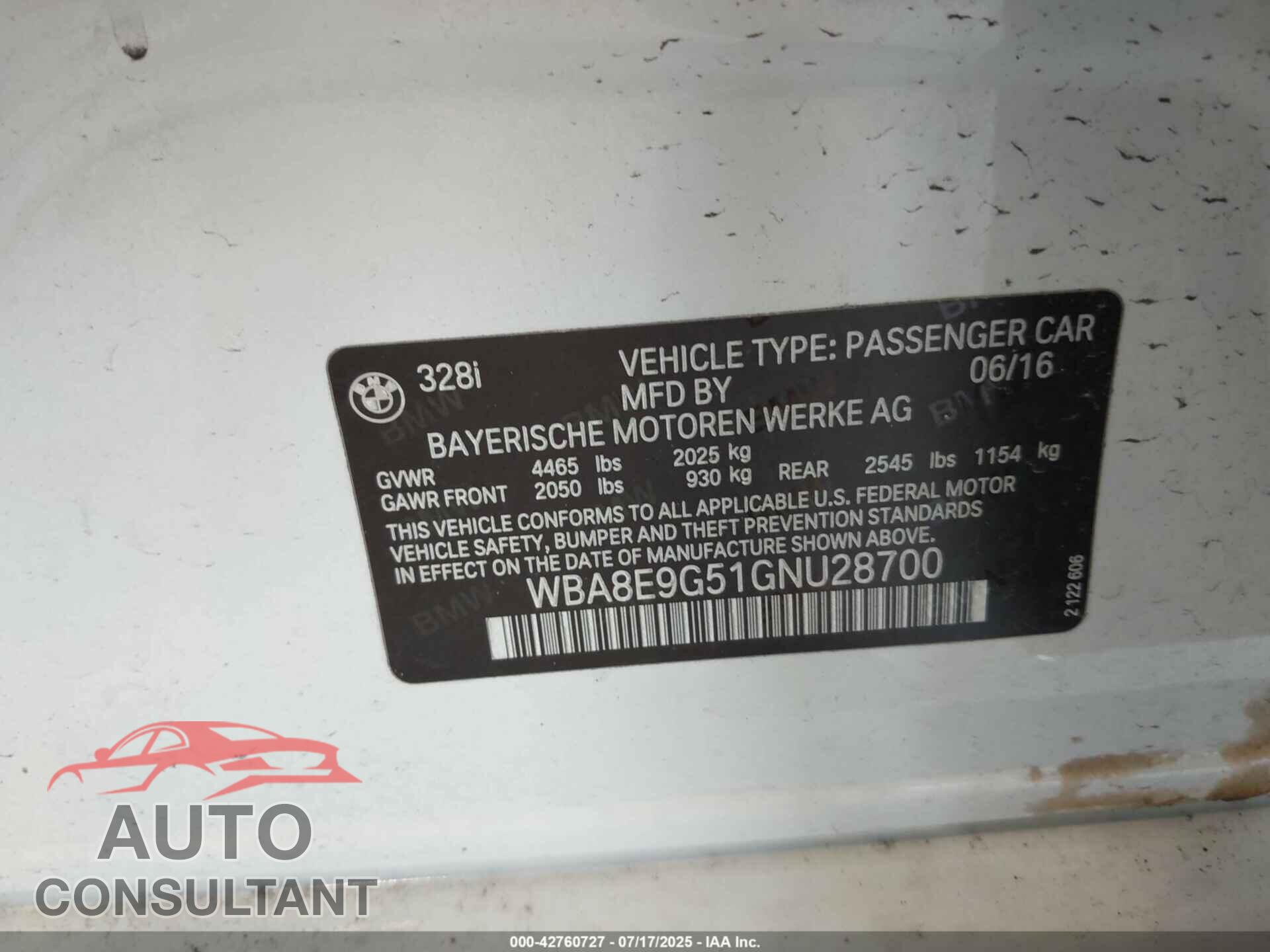 BMW 328I 2016 - WBA8E9G51GNU28700