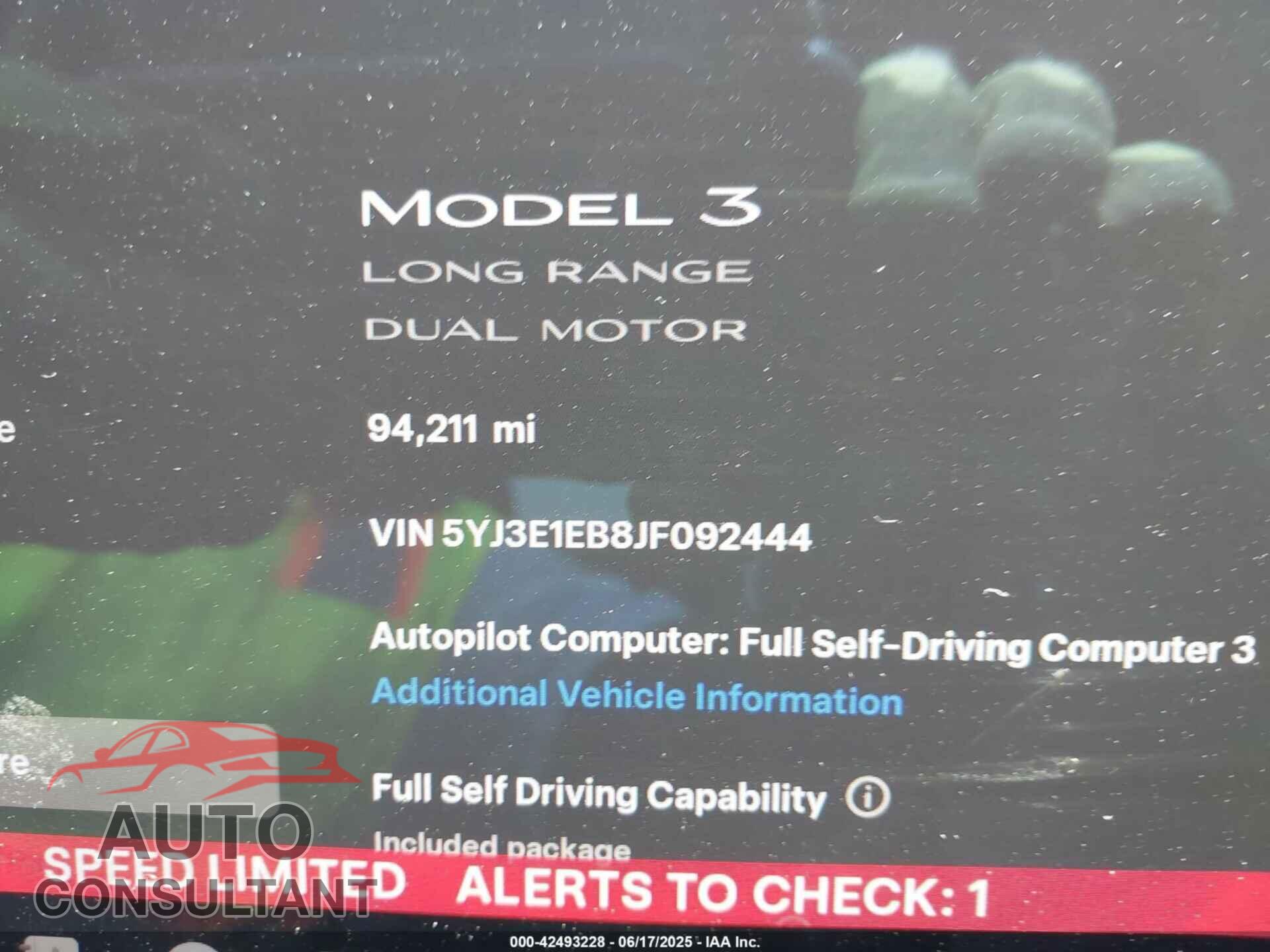 TESLA MODEL 3 2018 - 5YJ3E1EB8JF092444