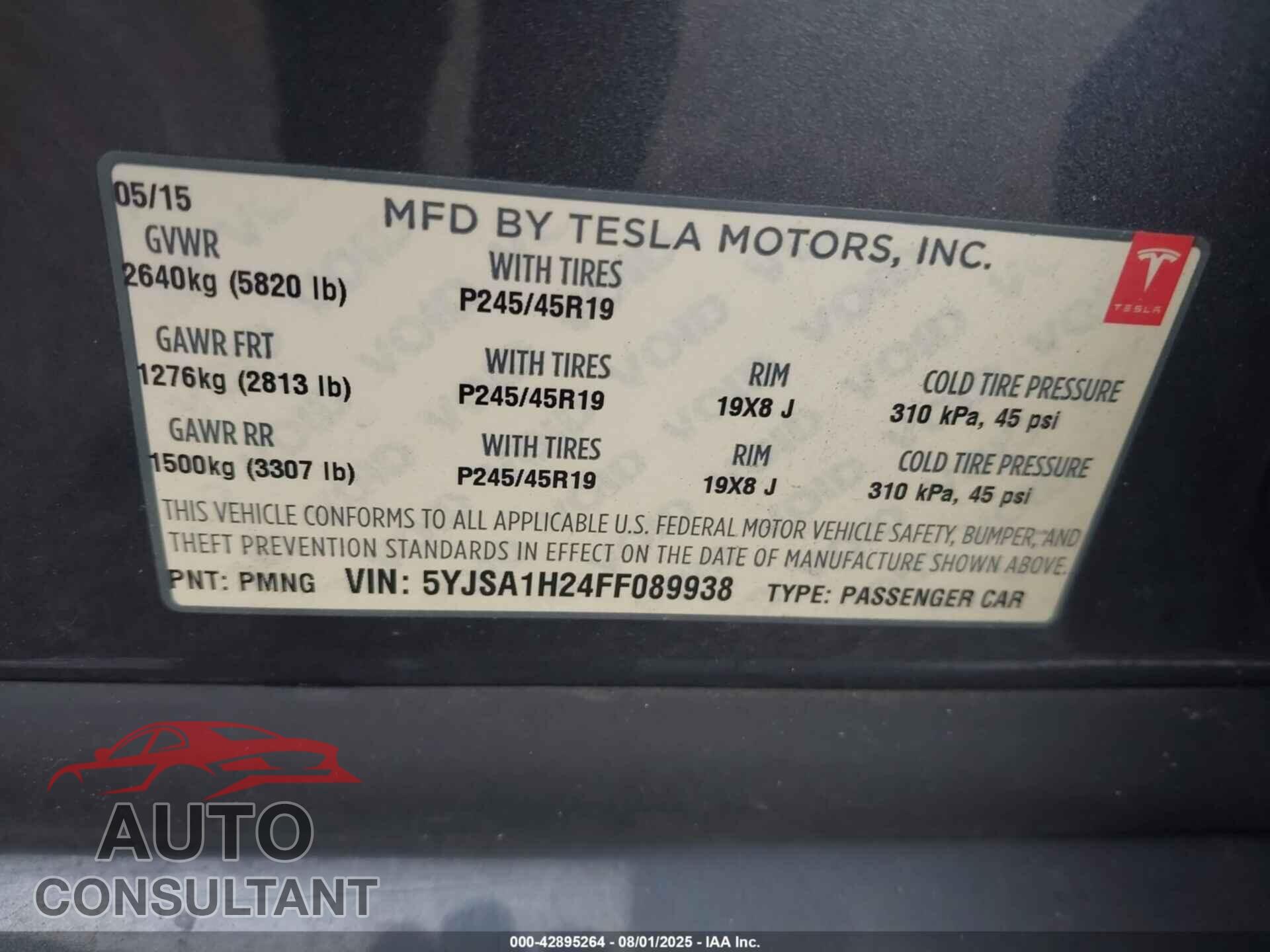 TESLA MODEL S 2015 - 5YJSA1H24FF089938