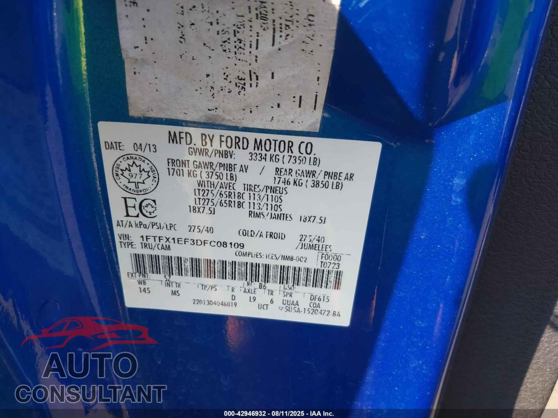 FORD F-150 2013 - 1FTFX1EF3DFC08109