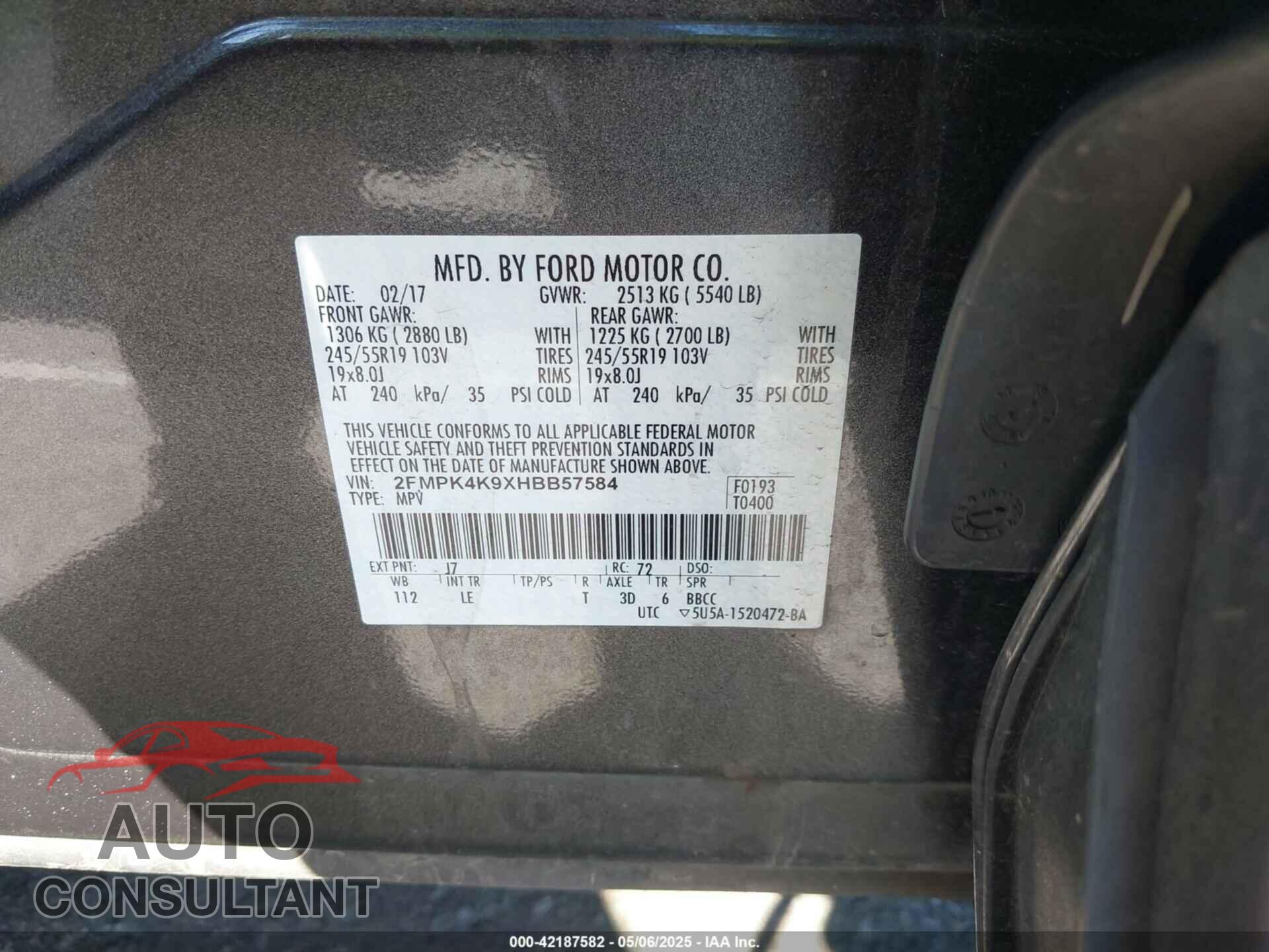 FORD EDGE 2017 - 2FMPK4K9XHBB57584