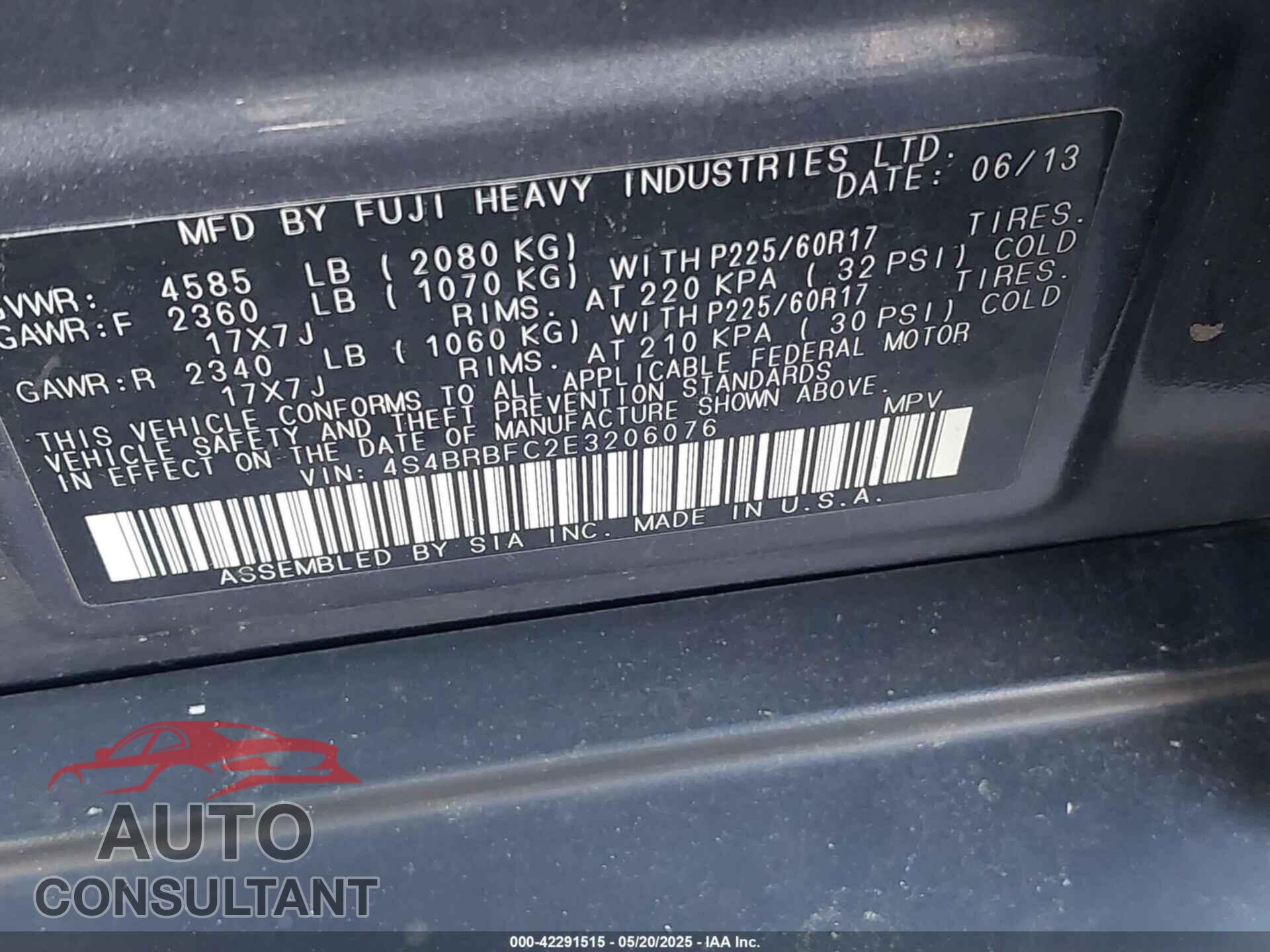 SUBARU OUTBACK 2014 - 4S4BRBFC2E3206076