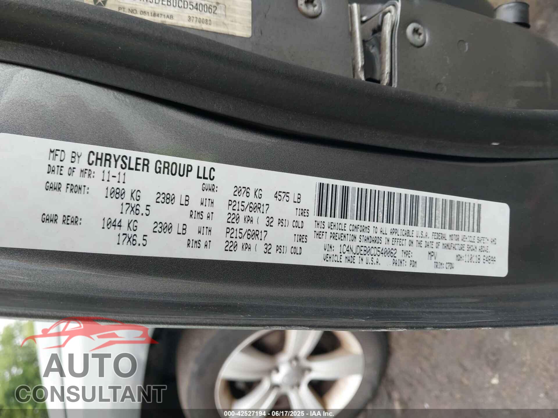 JEEP COMPASS 2012 - 1C4NJDEB0CD540062