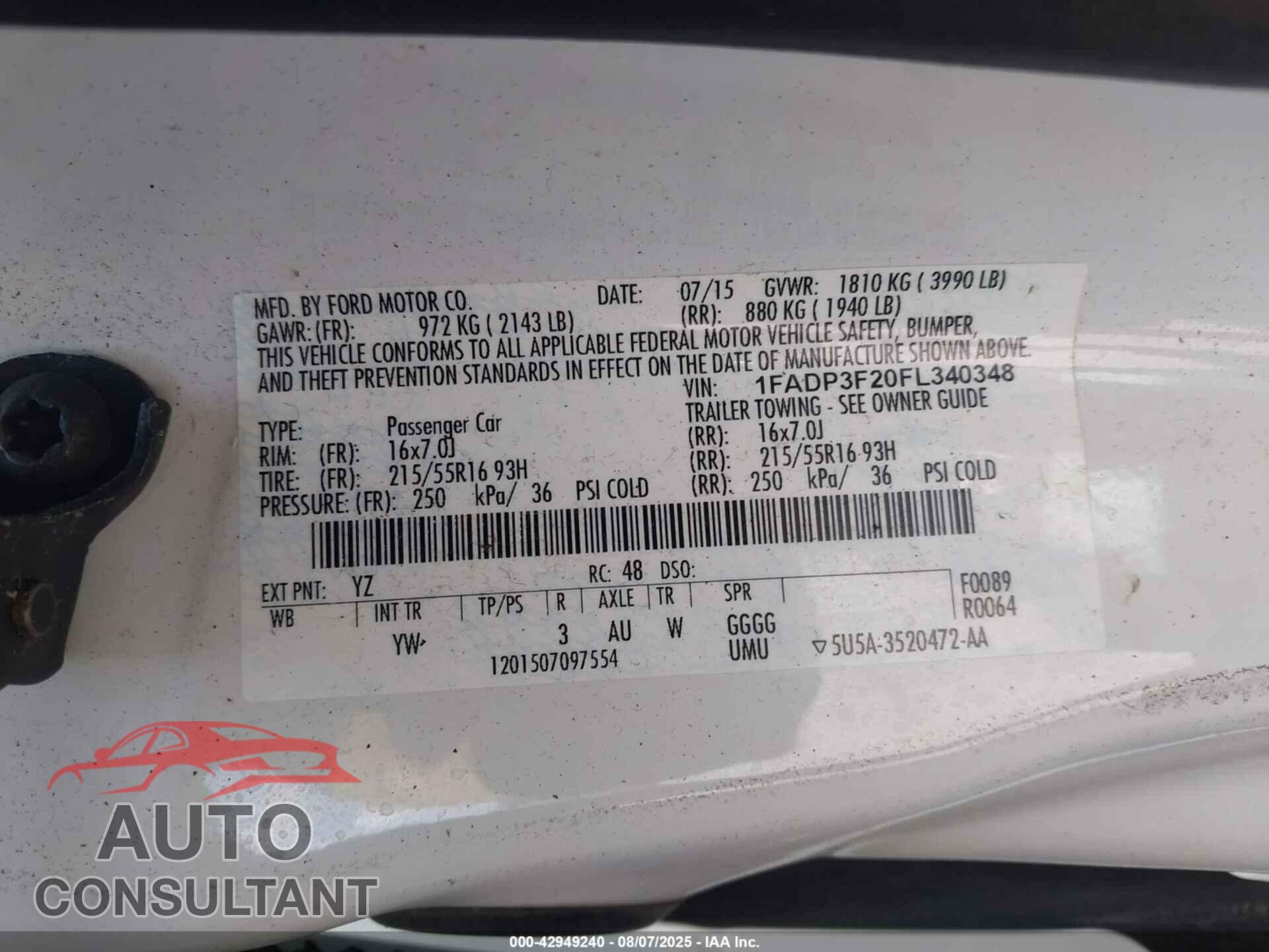 FORD FOCUS 2015 - 1FADP3F20FL340348