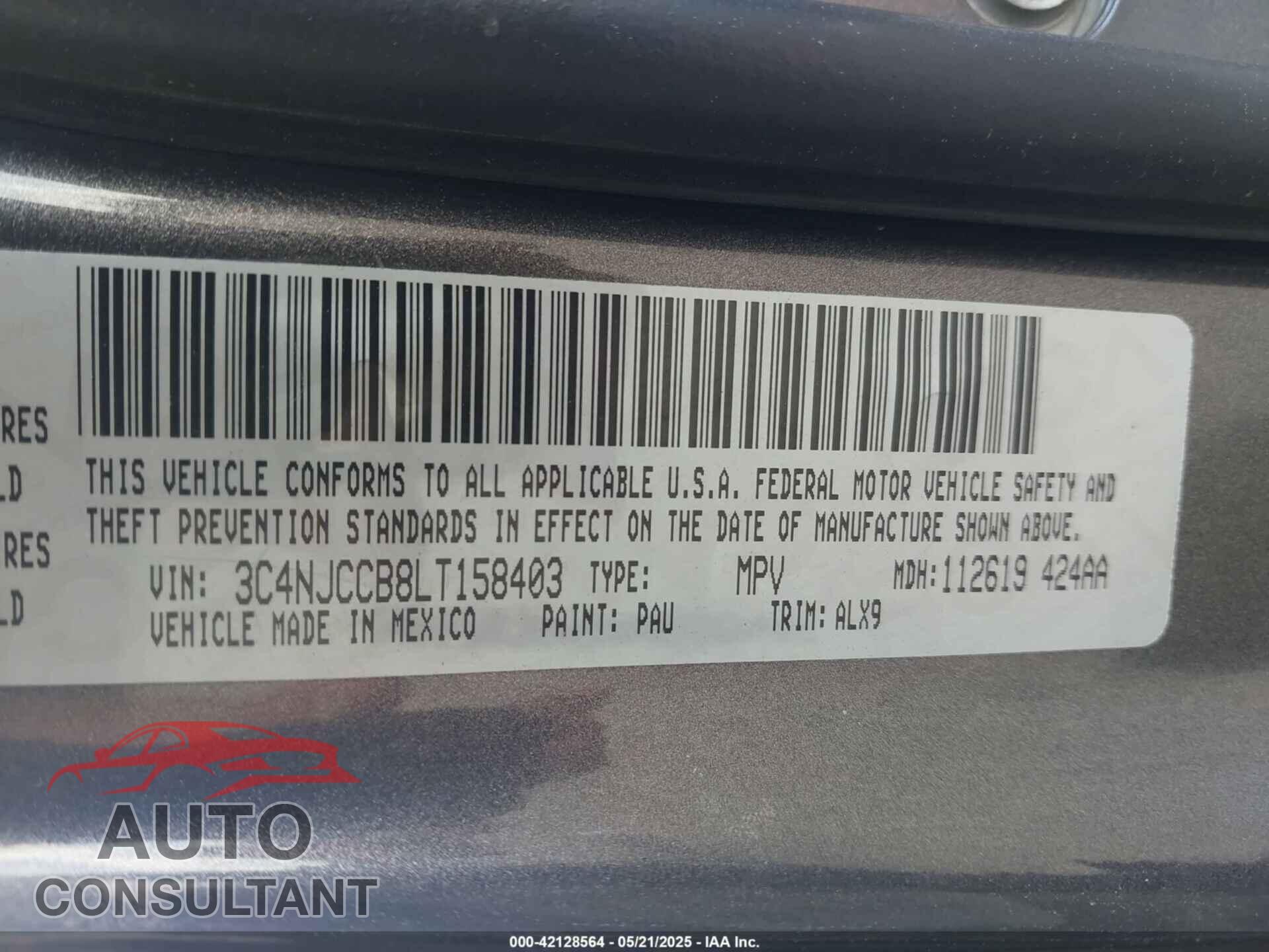 JEEP COMPASS 2020 - 3C4NJCCB8LT158403