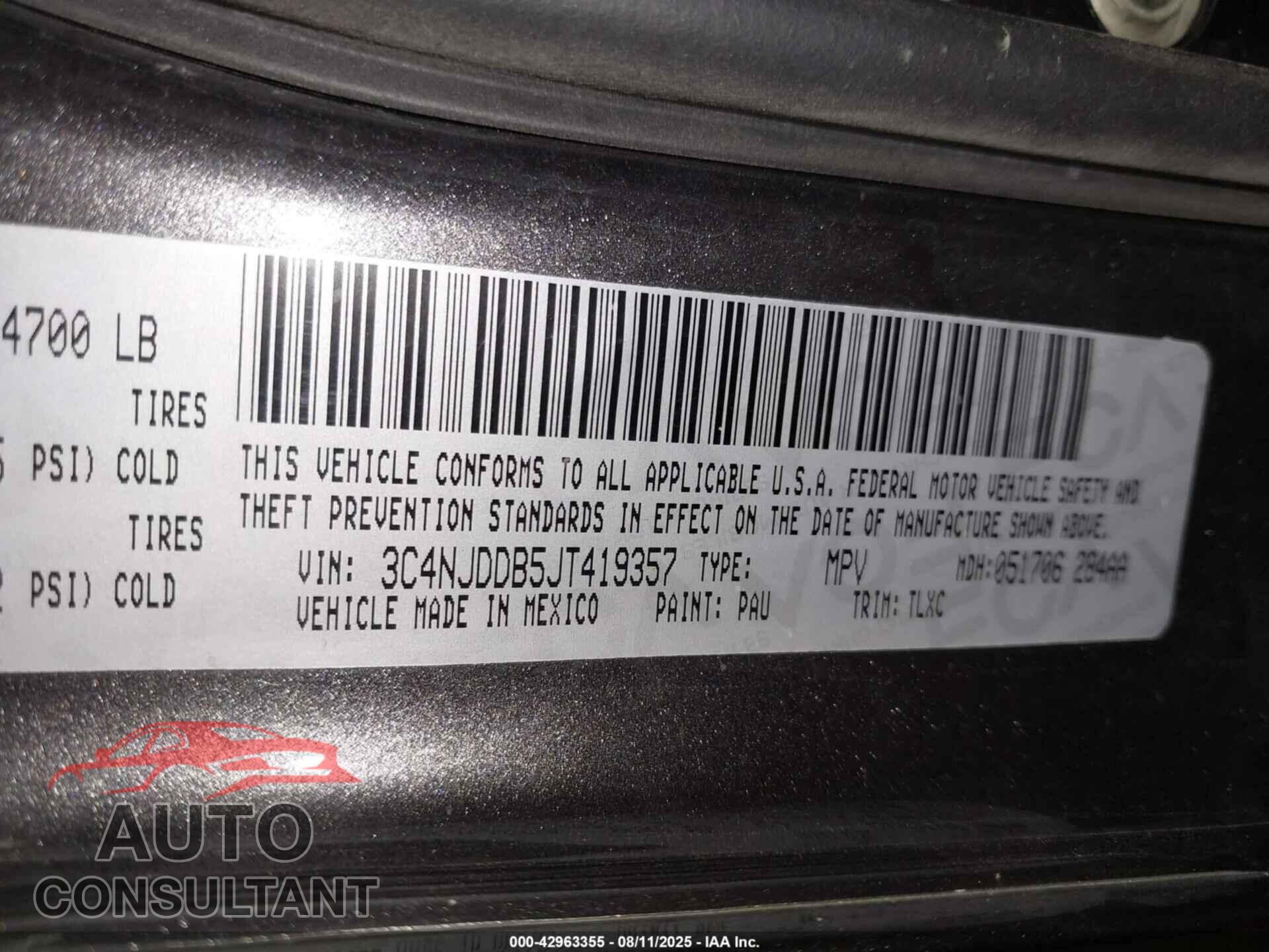 JEEP COMPASS 2018 - 3C4NJDDB5JT419357