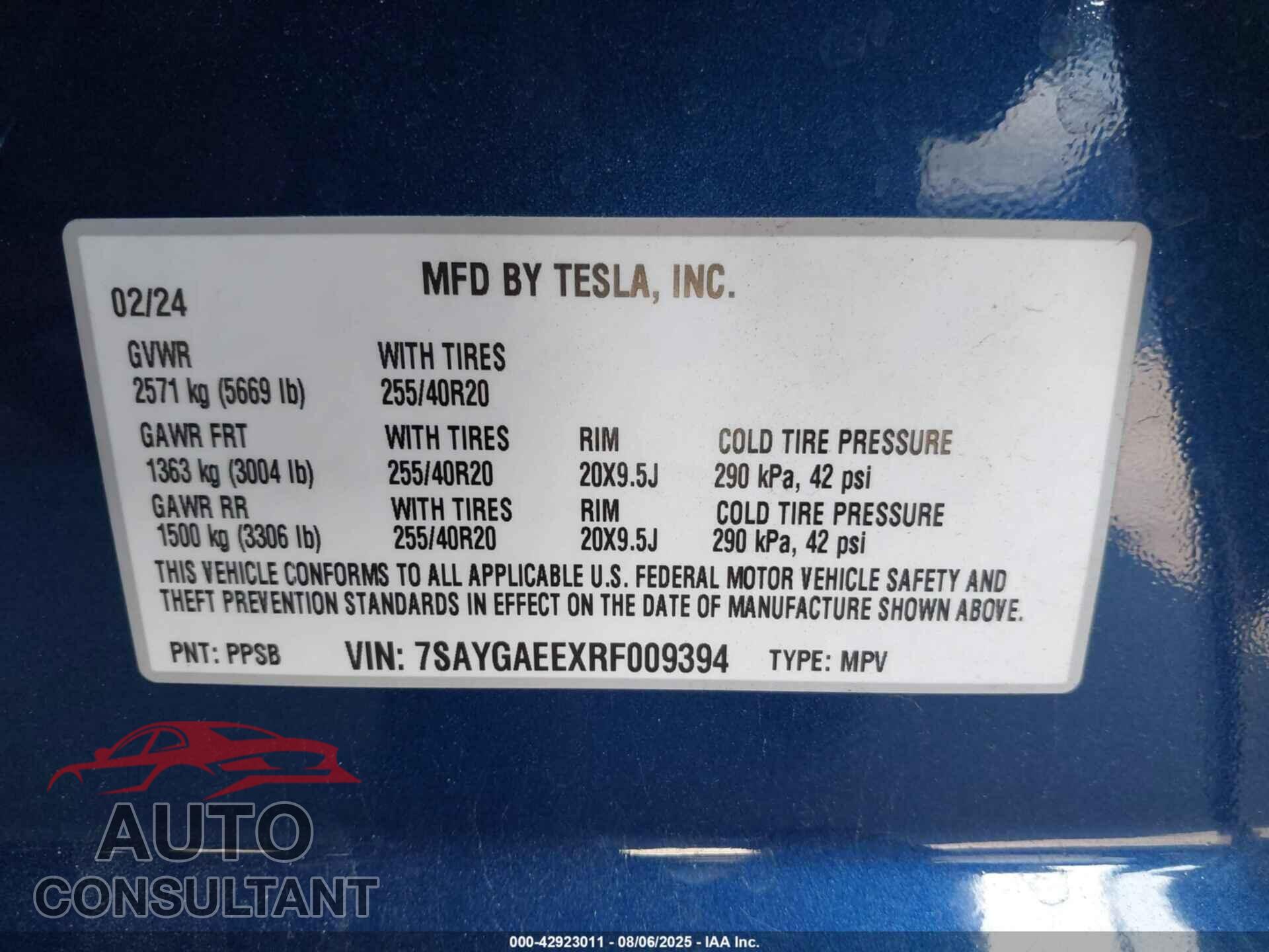 TESLA MODEL Y 2024 - 7SAYGAEEXRF009394
