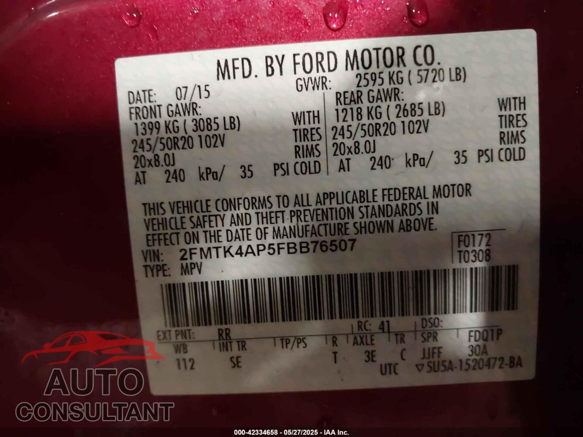 FORD EDGE 2015 - 2FMTK4AP5FBB76507