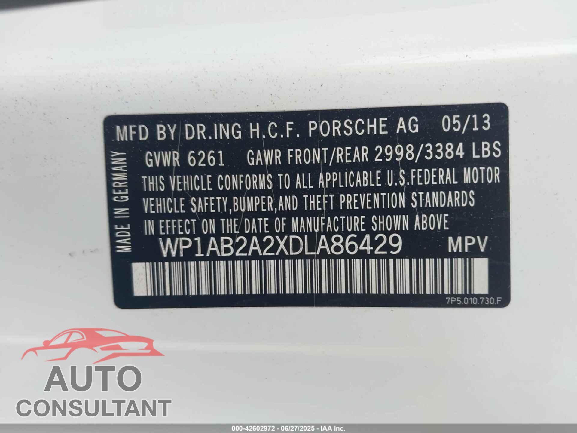 PORSCHE CAYENNE 2013 - WP1AB2A2XDLA86429