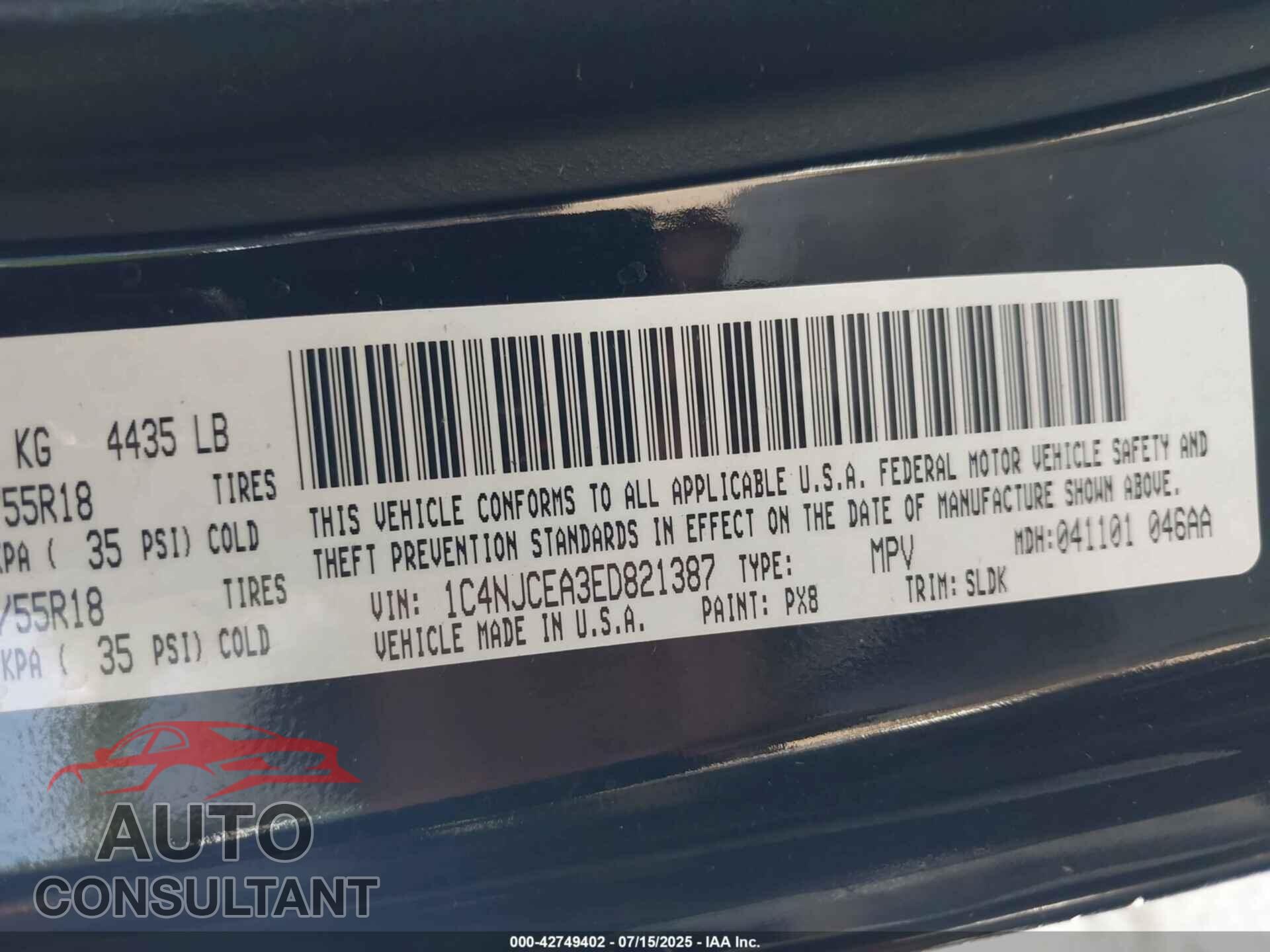 JEEP COMPASS 2014 - 1C4NJCEA3ED821387