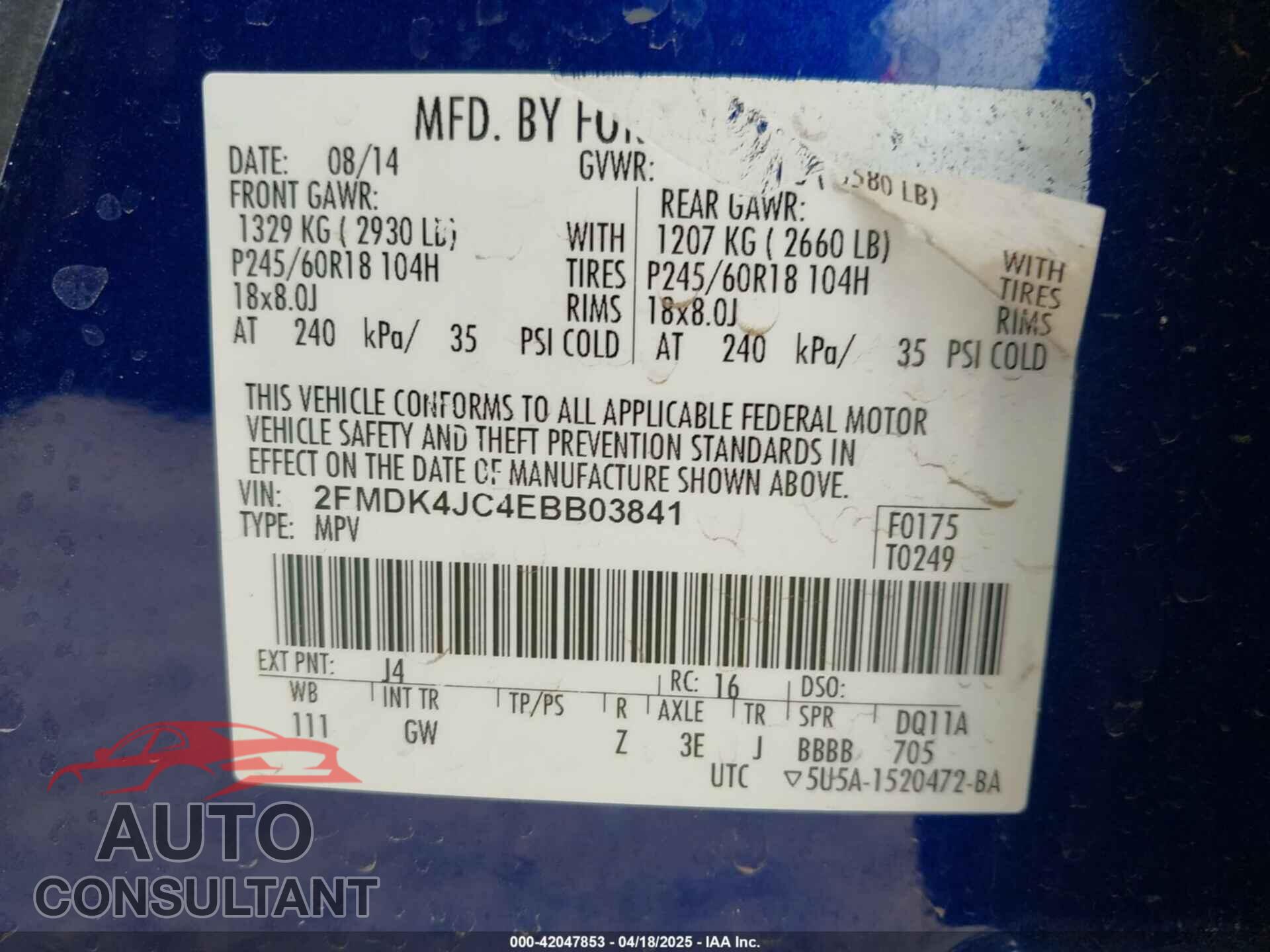 FORD EDGE 2014 - 2FMDK4JC4EBB03841