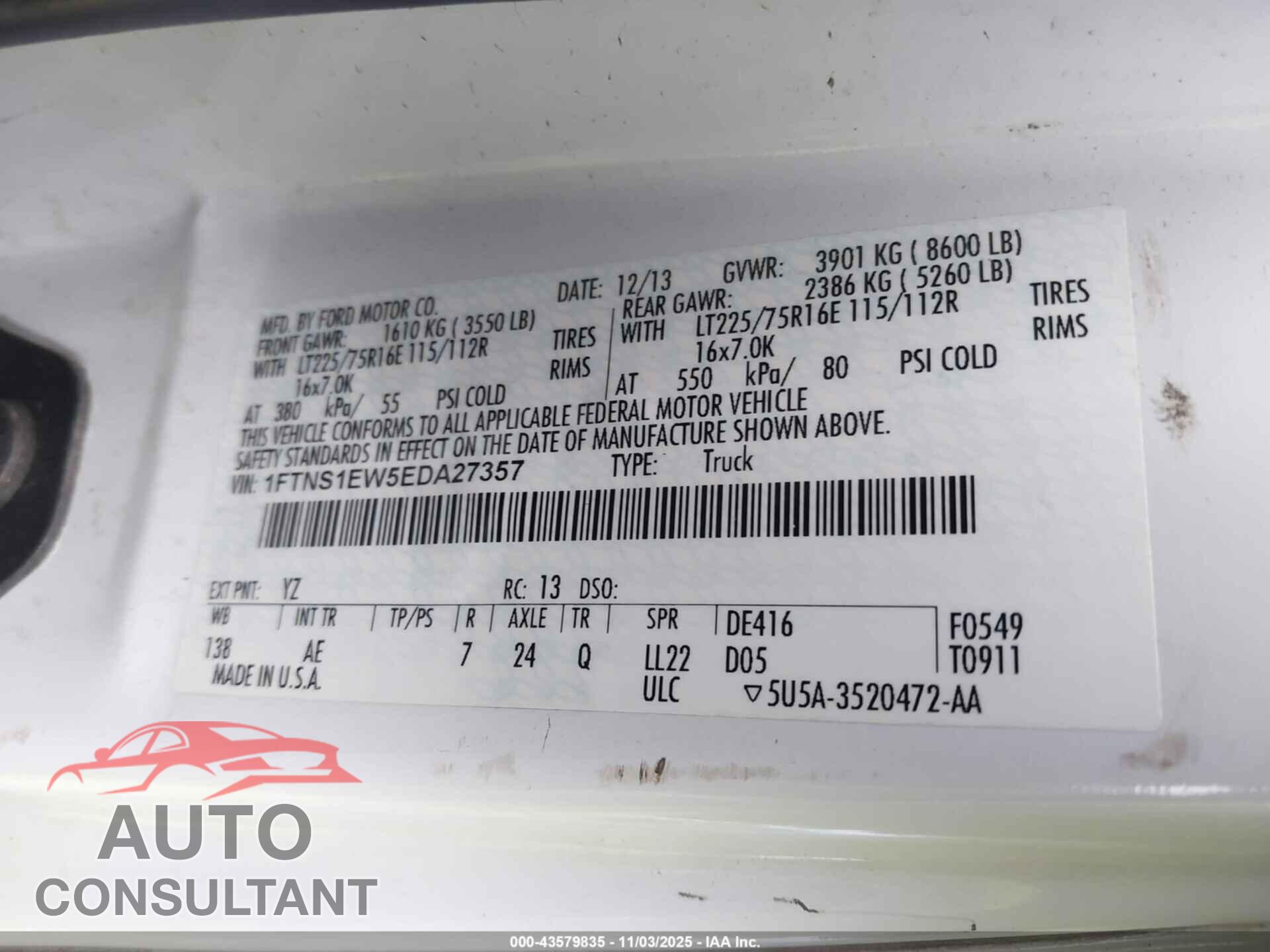 FORD ECONOLINE CARGO VAN 2014 - 1FTNS1EW5EDA27357
