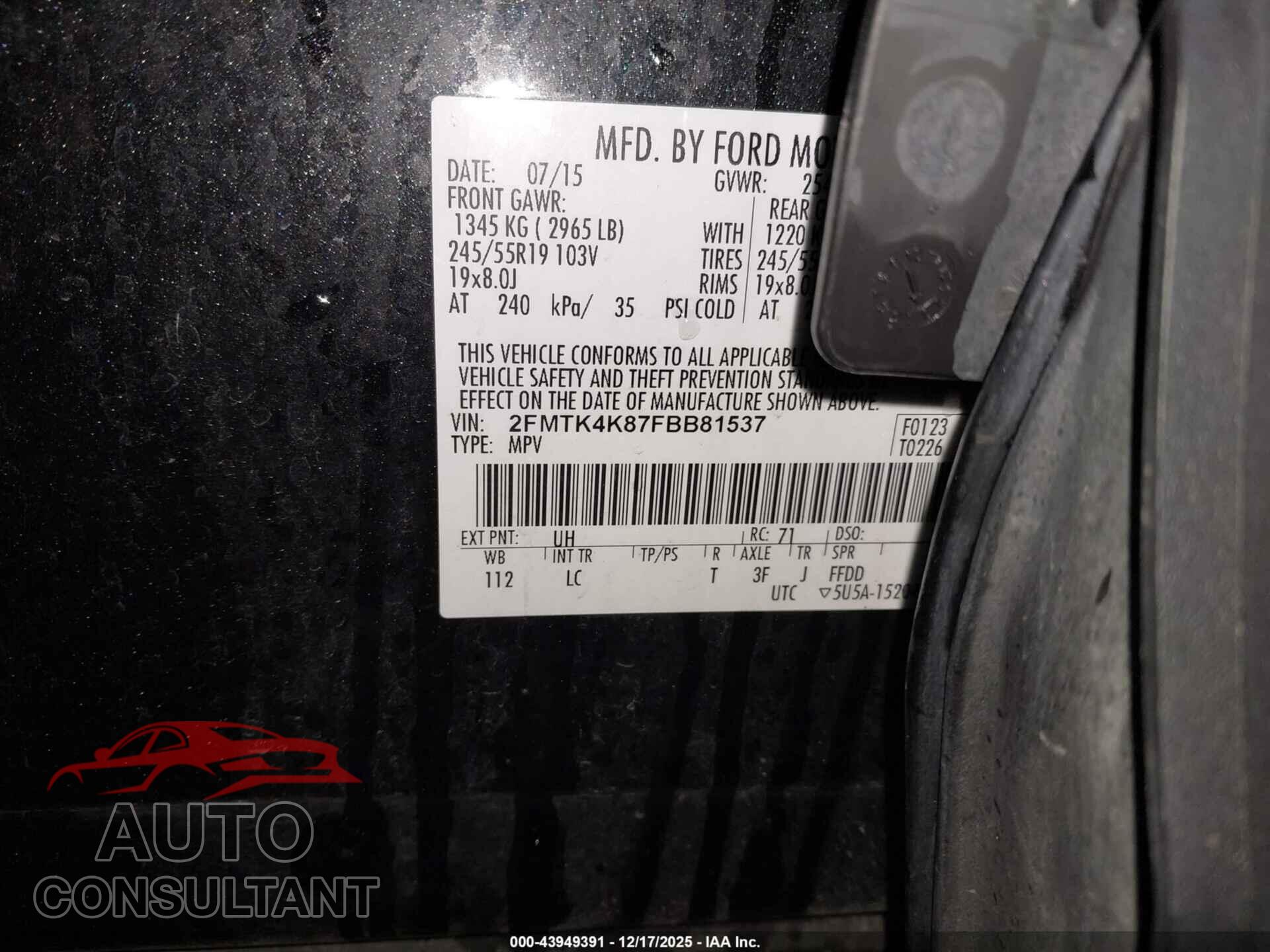 FORD EDGE 2015 - 2FMTK4K87FBB81537