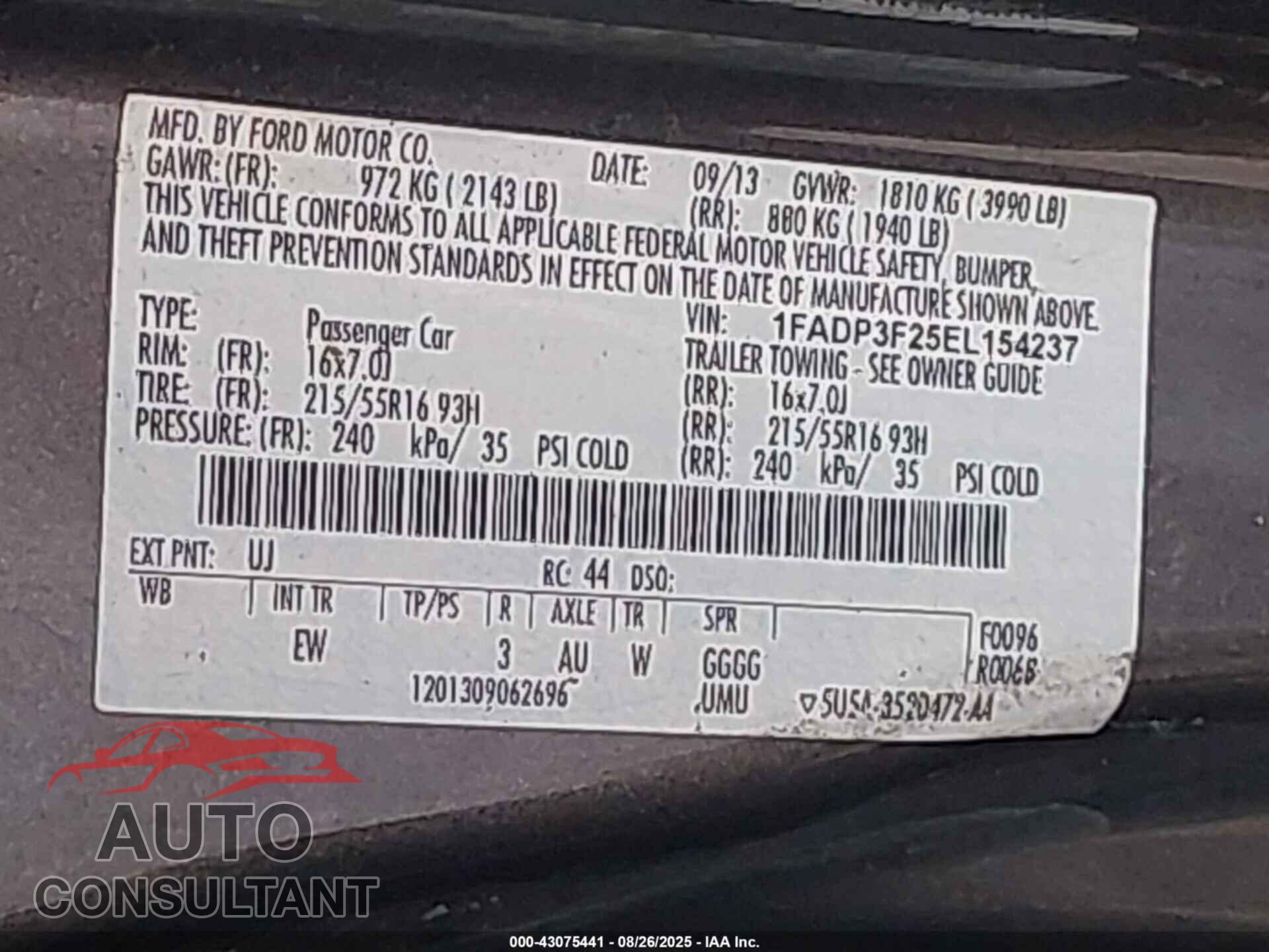 FORD FOCUS 2014 - 1FADP3F25EL154237