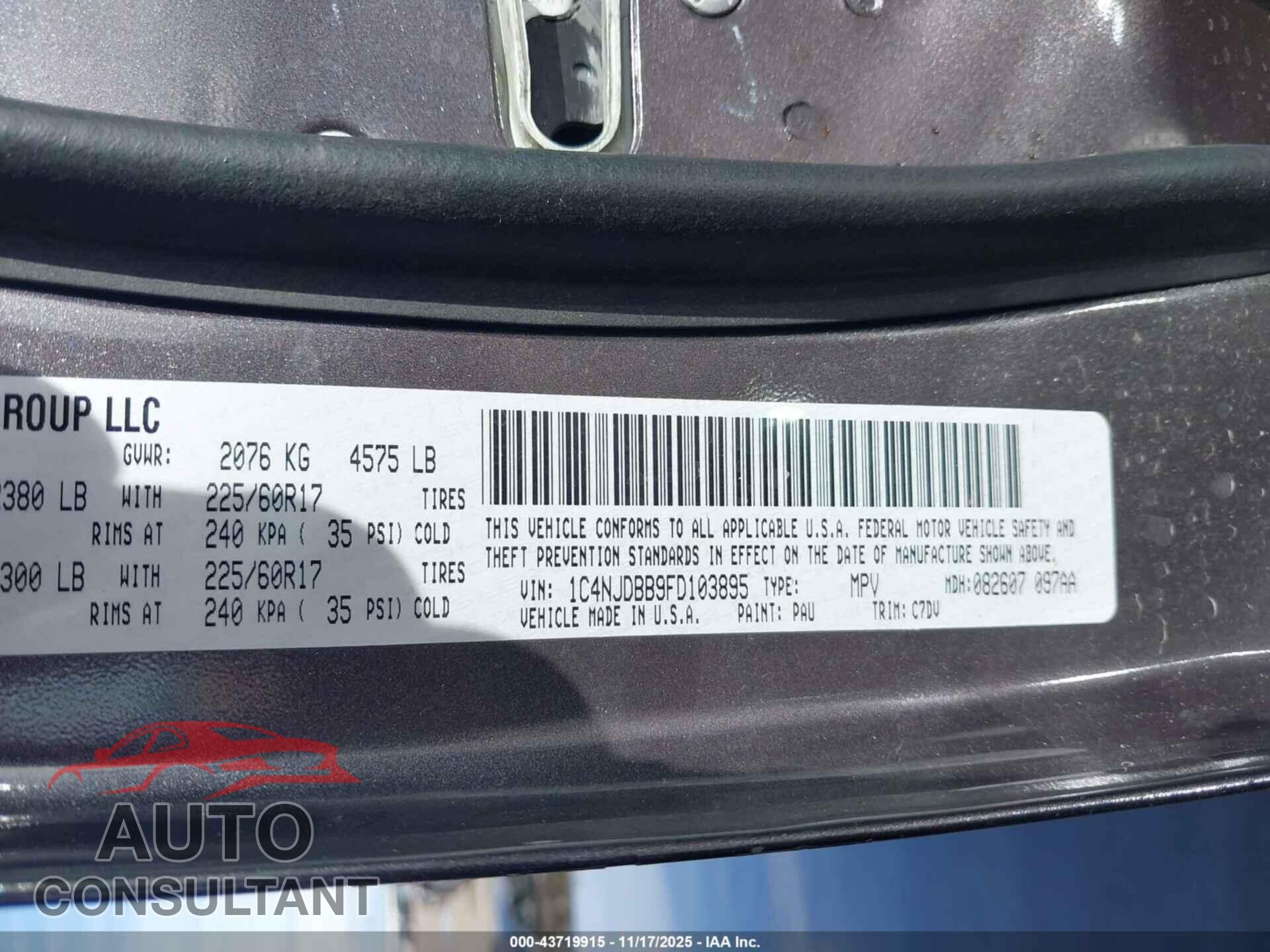 JEEP COMPASS 2015 - 1C4NJDBB9FD103895