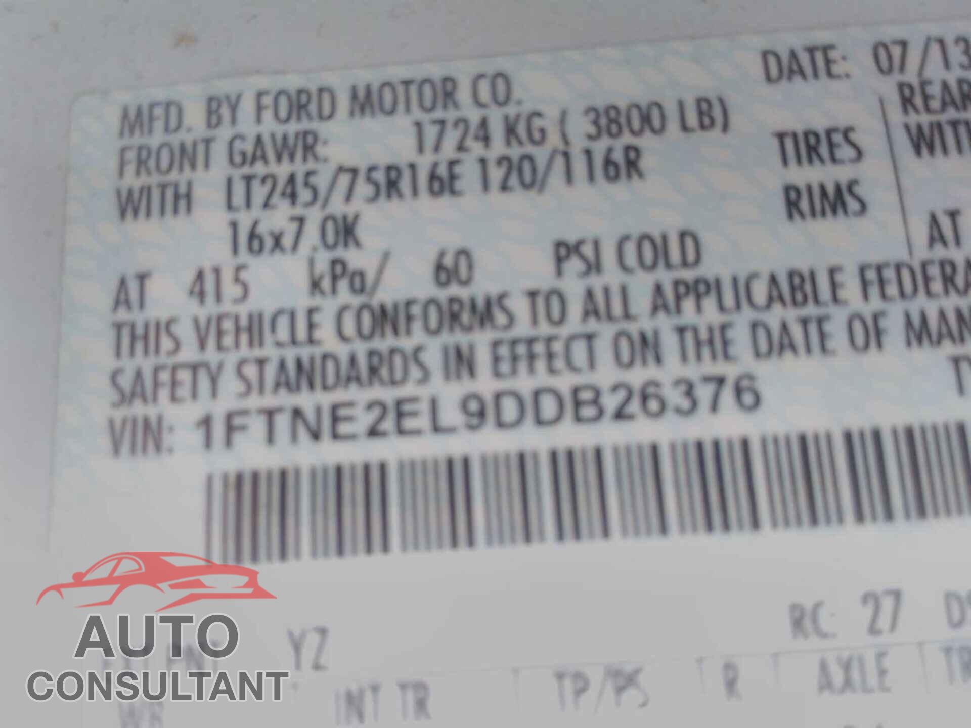 FORD ECONOLINE 2013 - 1FTNE2EL9DDB26376