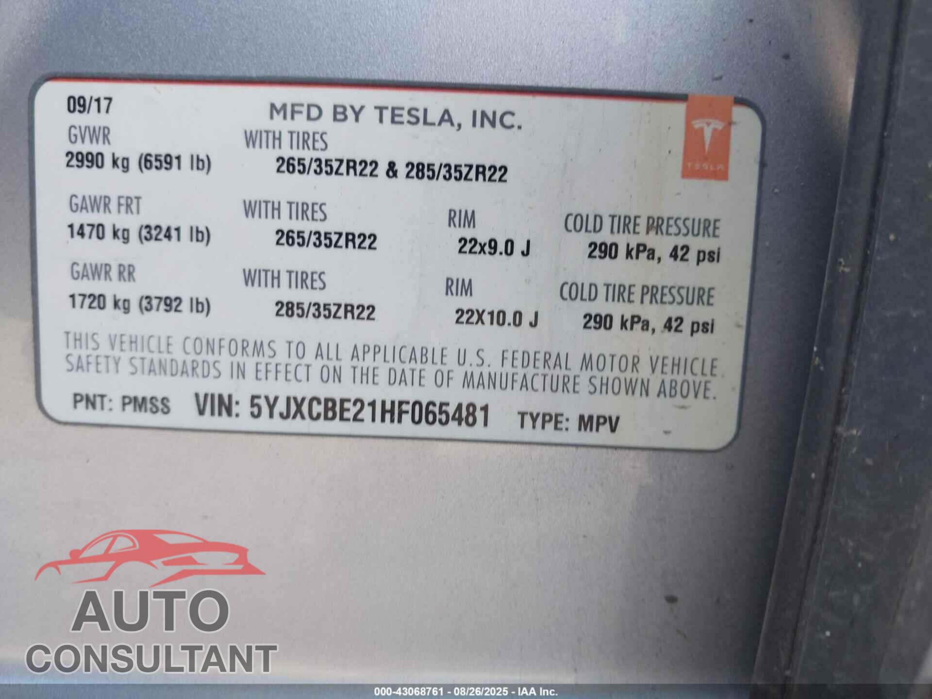 TESLA MODEL X 2017 - 5YJXCBE21HF065481