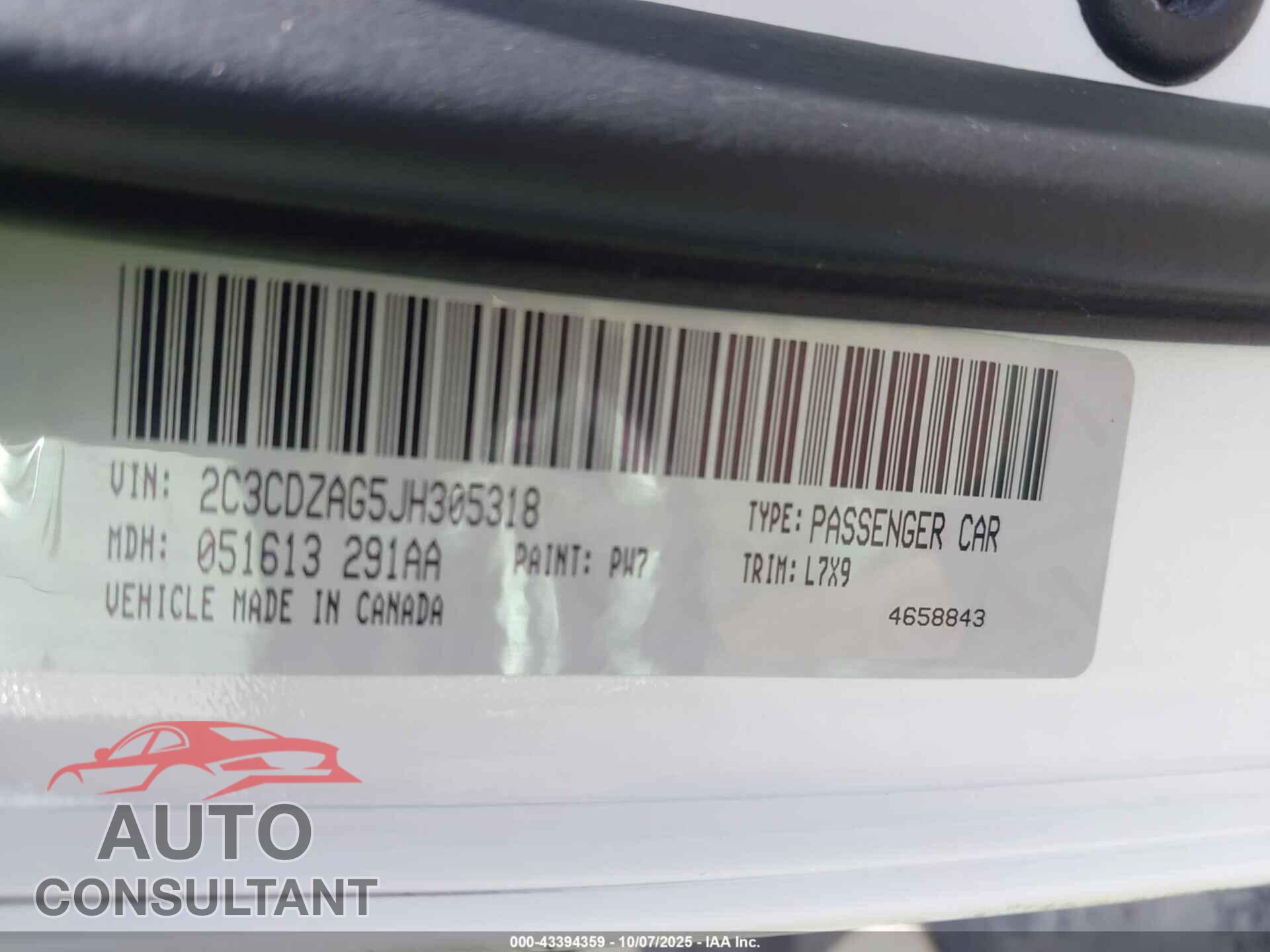 DODGE CHALLENGER 2018 - 2C3CDZAG5JH305318