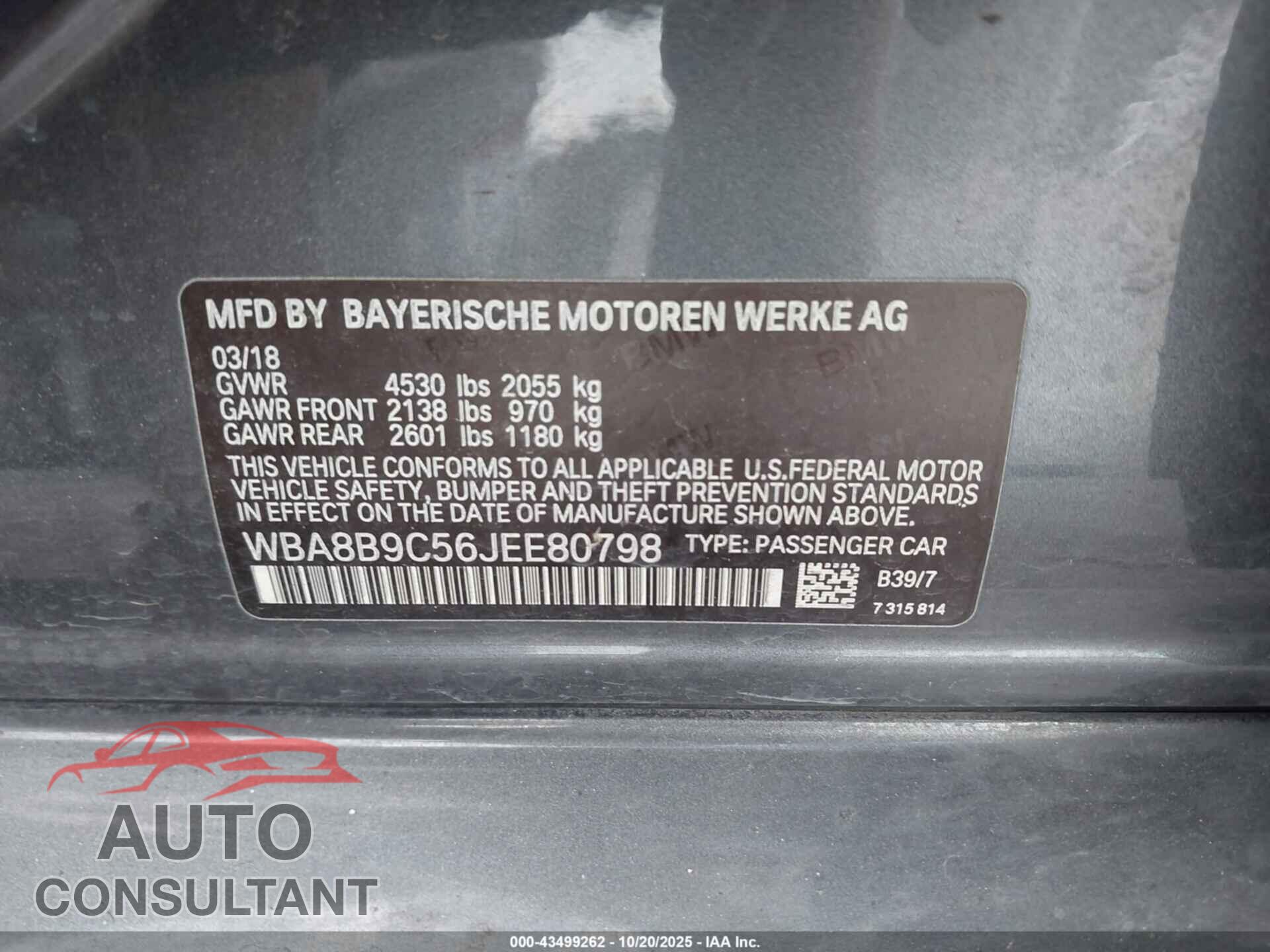 BMW 330I 2018 - WBA8B9C56JEE80798