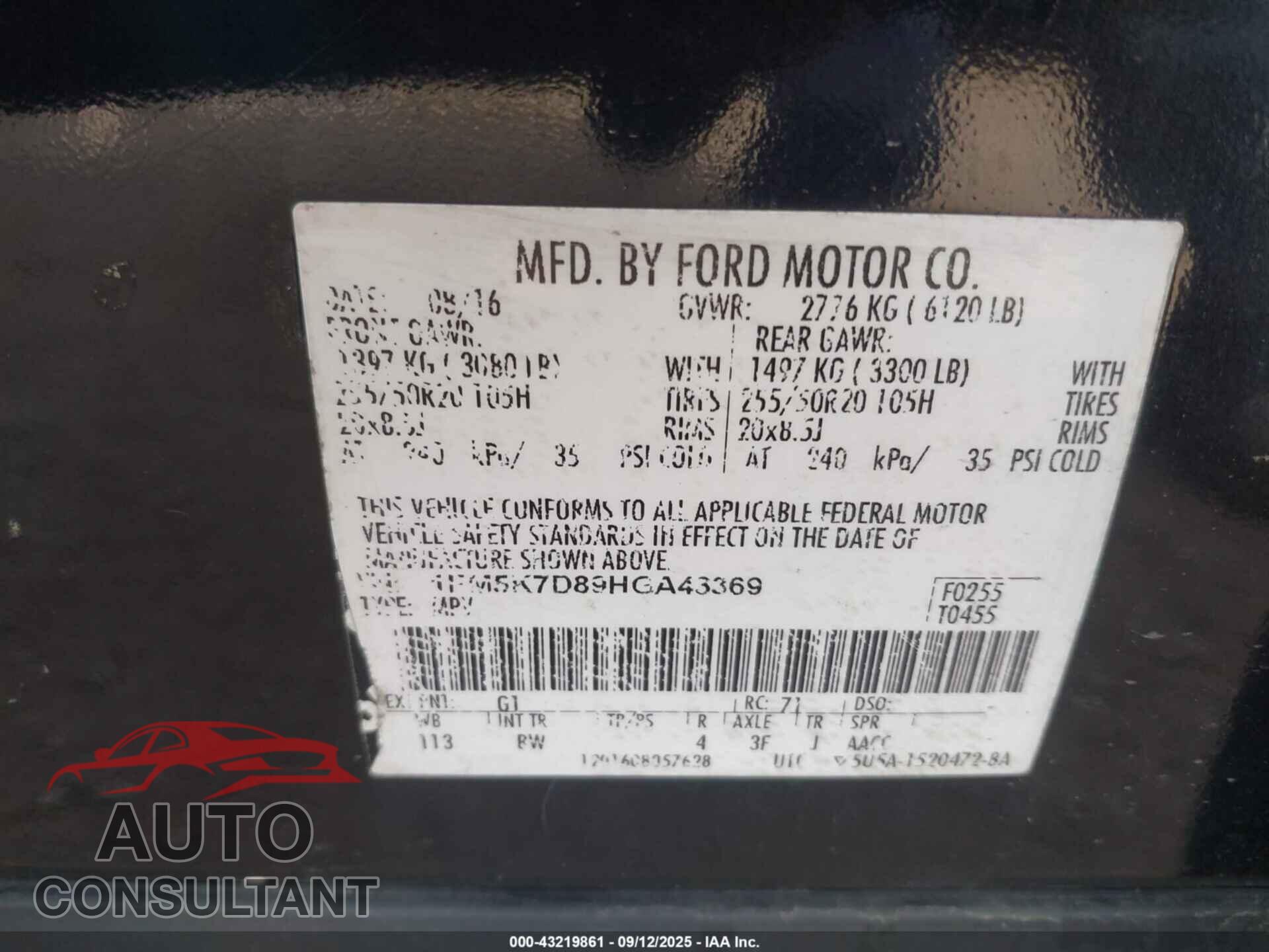 FORD EXPLORER 2017 - 1FM5K7D89HGA43369