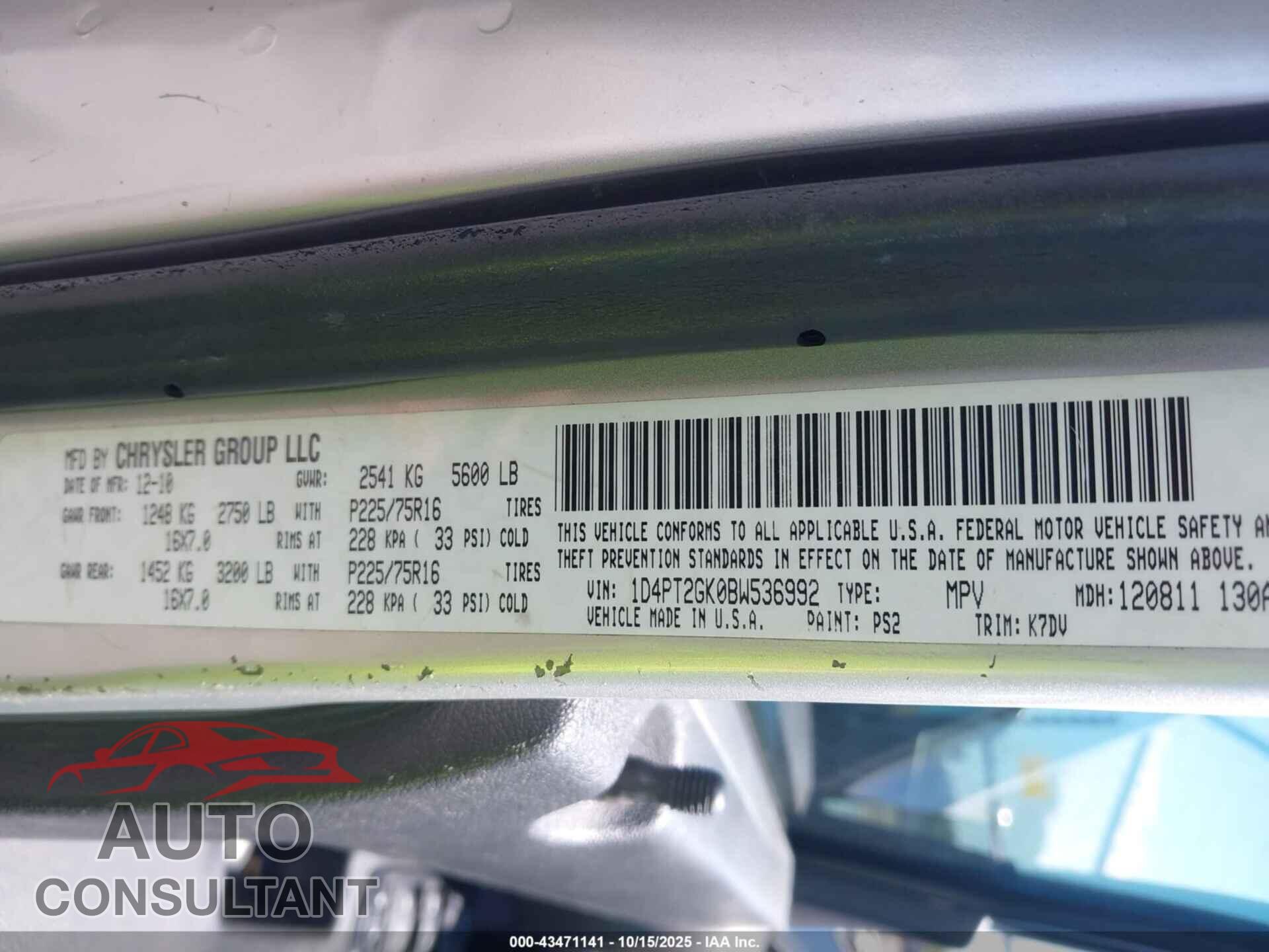 DODGE NITRO 2011 - 1D4PT2GK0BW536992
