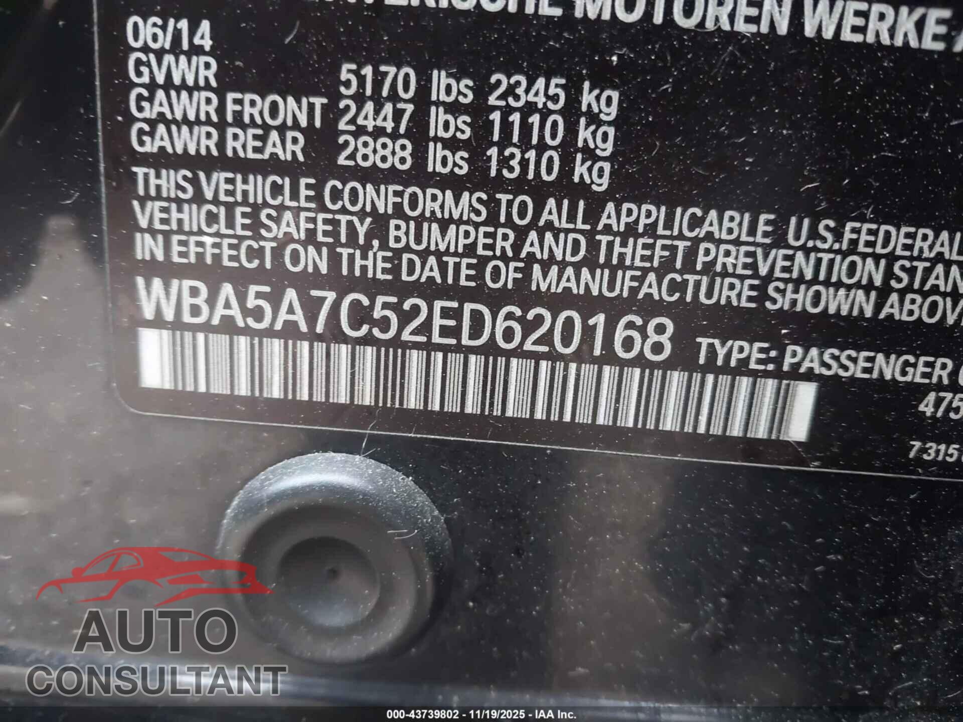 BMW 528I 2014 - WBA5A7C52ED620168