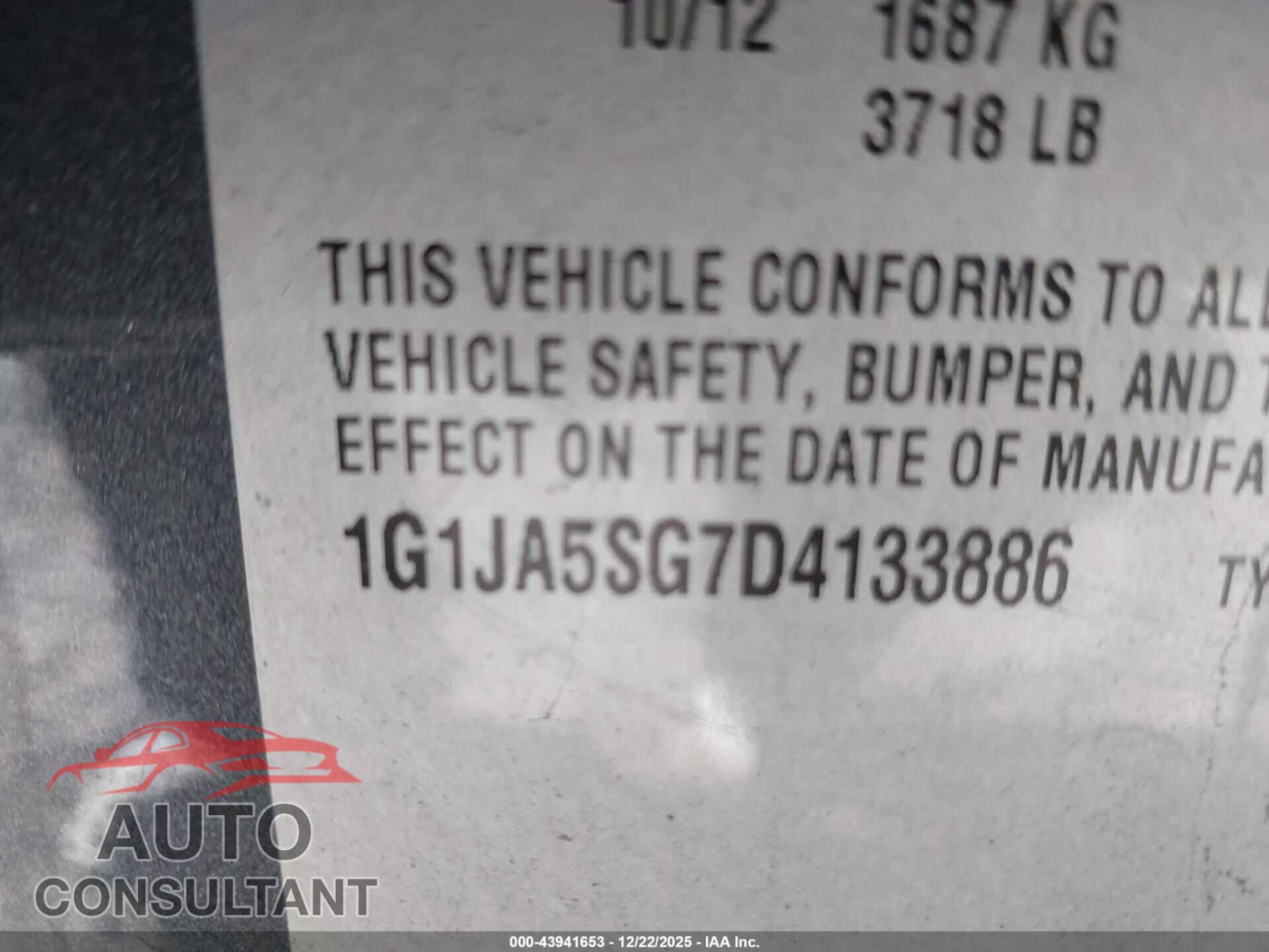 CHEVROLET SONIC 2013 - 1G1JA5SG7D4133886