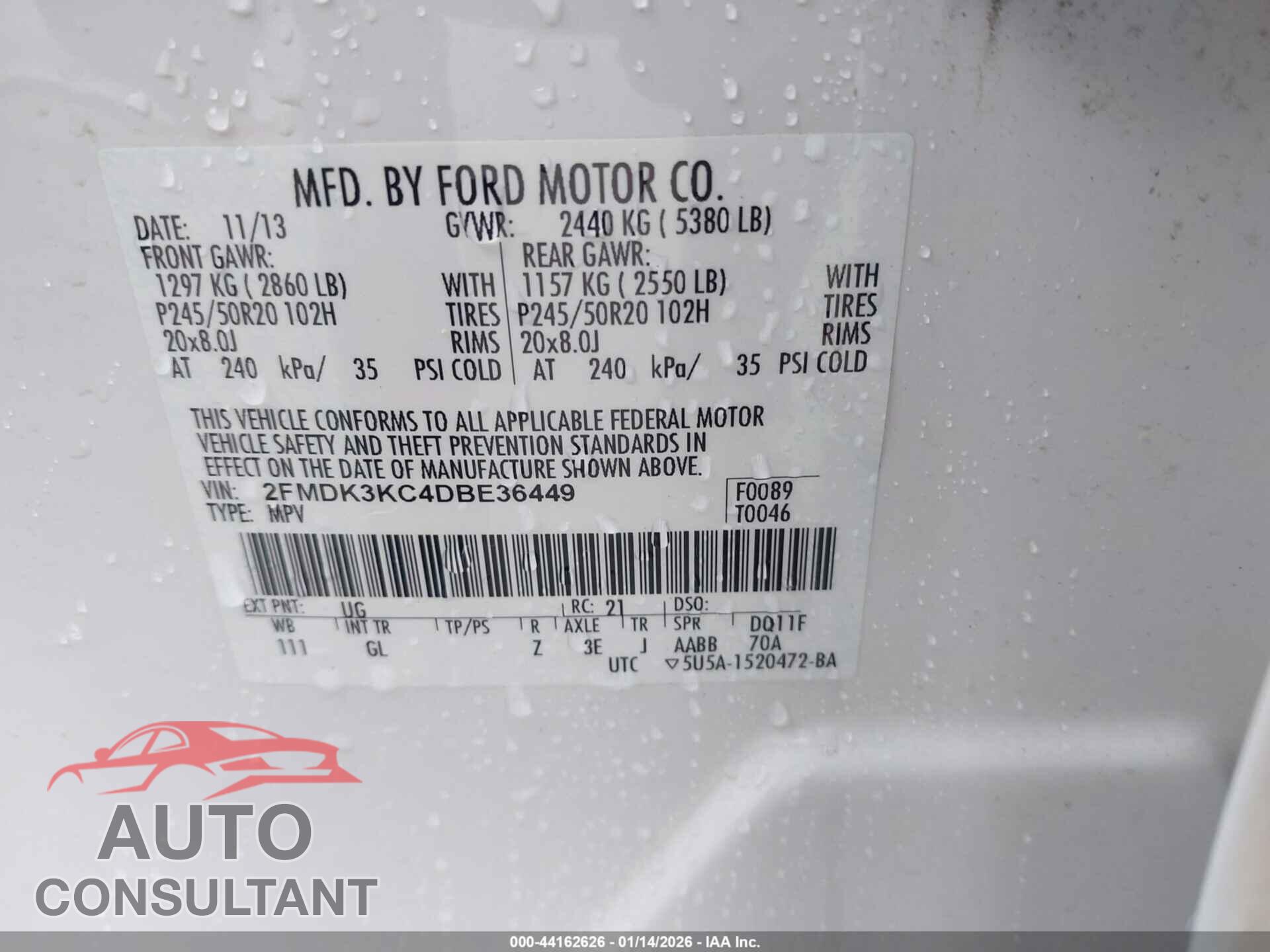 FORD EDGE 2013 - 2FMDK3KC4DBE36449
