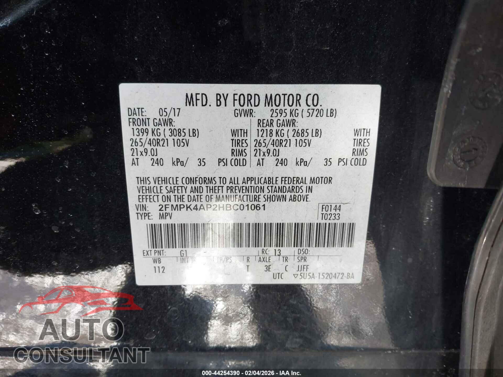 FORD EDGE 2017 - 2FMPK4AP2HBC01061