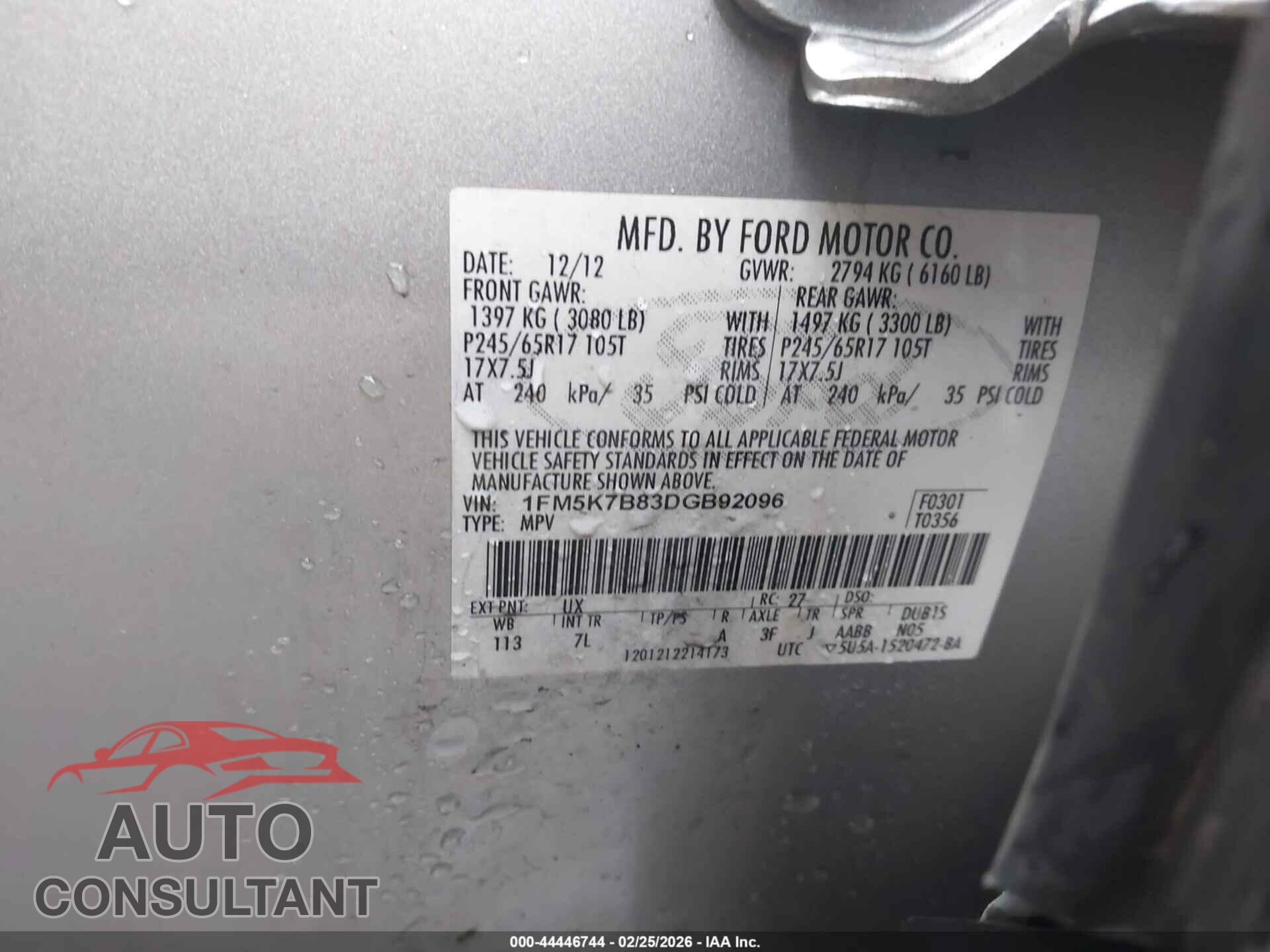 FORD EXPLORER 2013 - 1FM5K7B83DGB92096