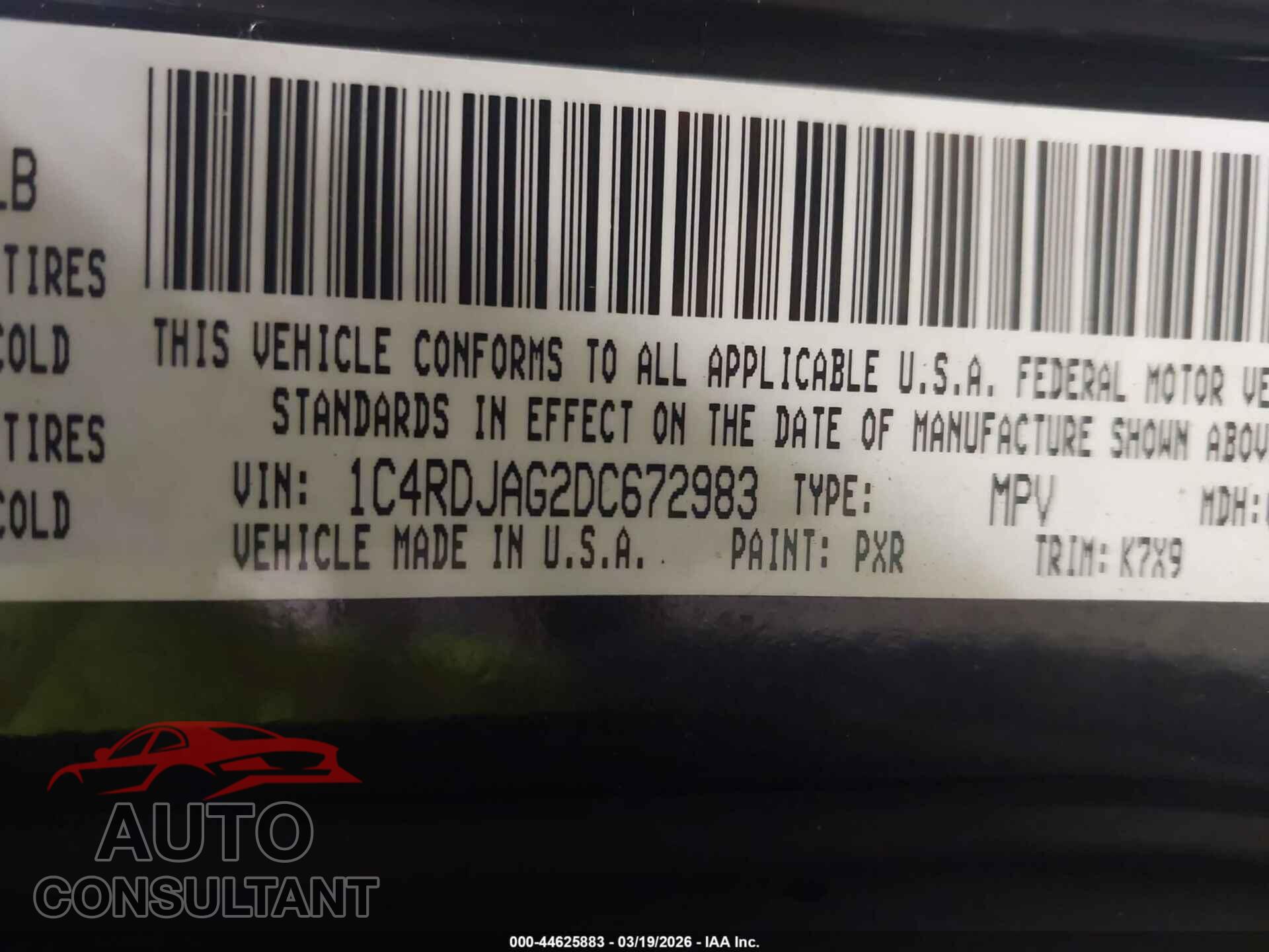 DODGE DURANGO 2013 - 1C4RDJAG2DC672983
