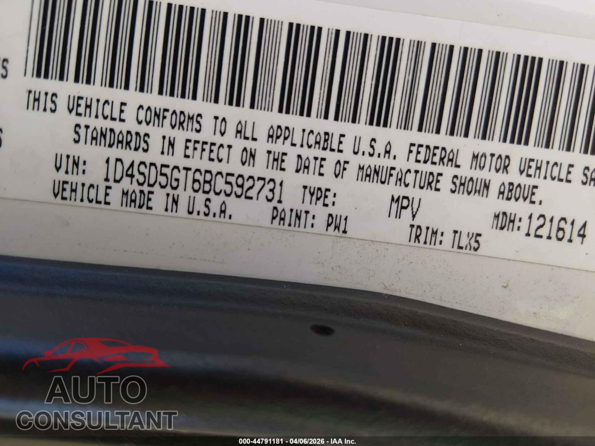 DODGE DURANGO 2011 - 1D4SD5GT6BC592731