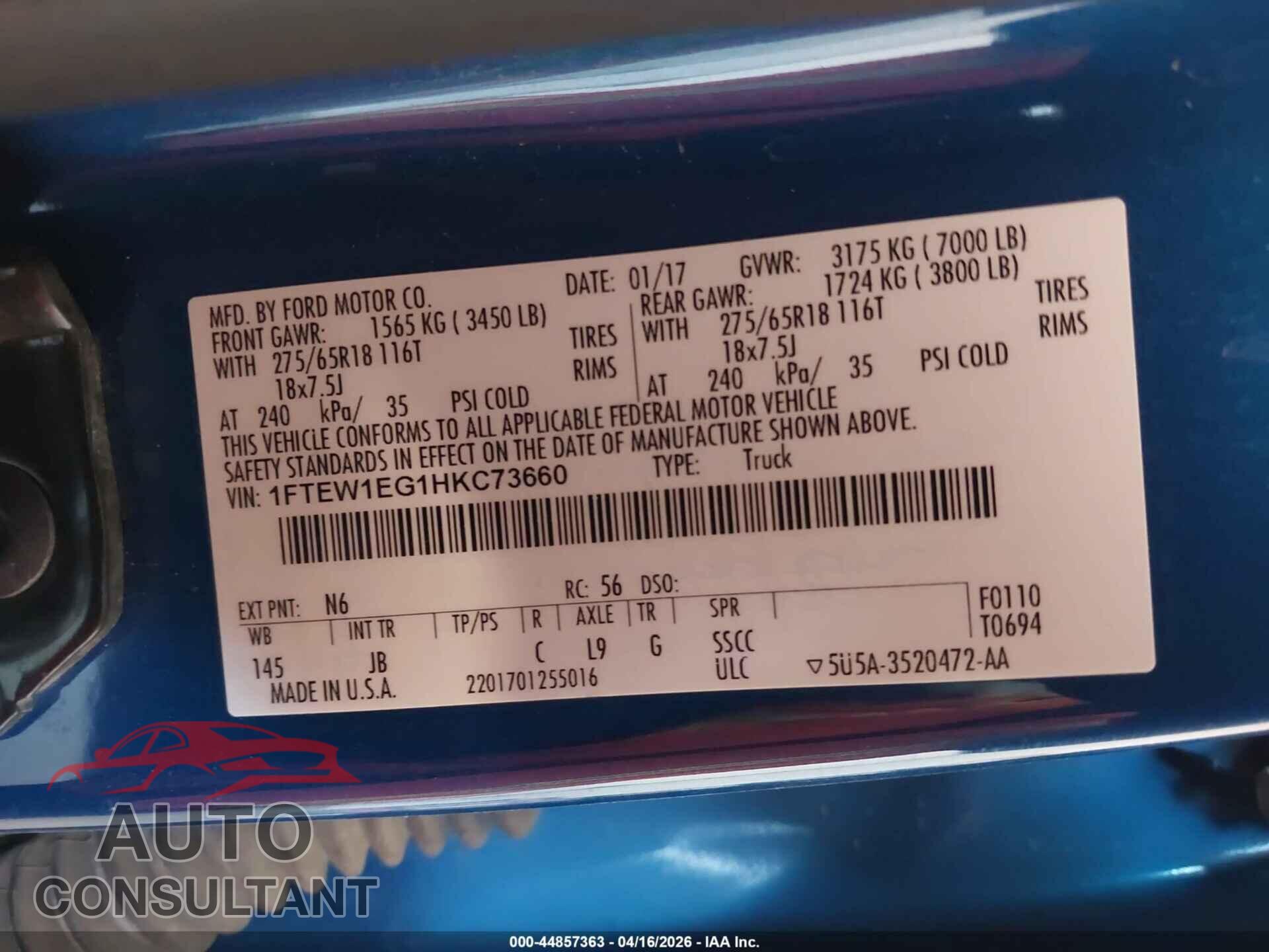 FORD F-150 2017 - 1FTEW1EG1HKC73660