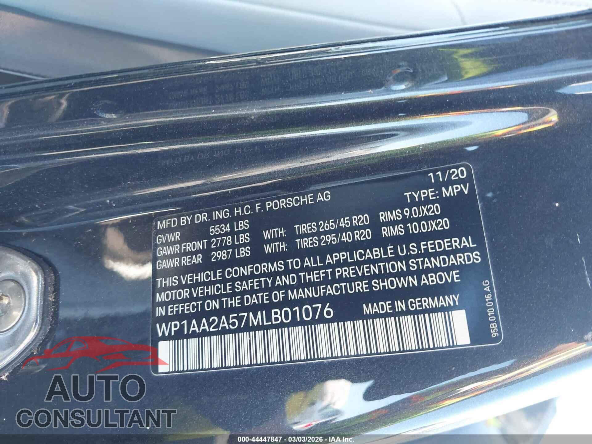 PORSCHE MACAN 2021 - WP1AA2A57MLB01076