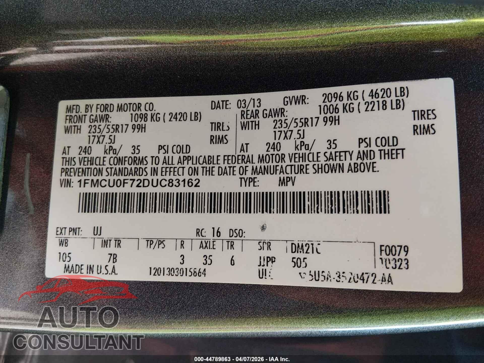 FORD ESCAPE 2013 - 1FMCU0F72DUC83162