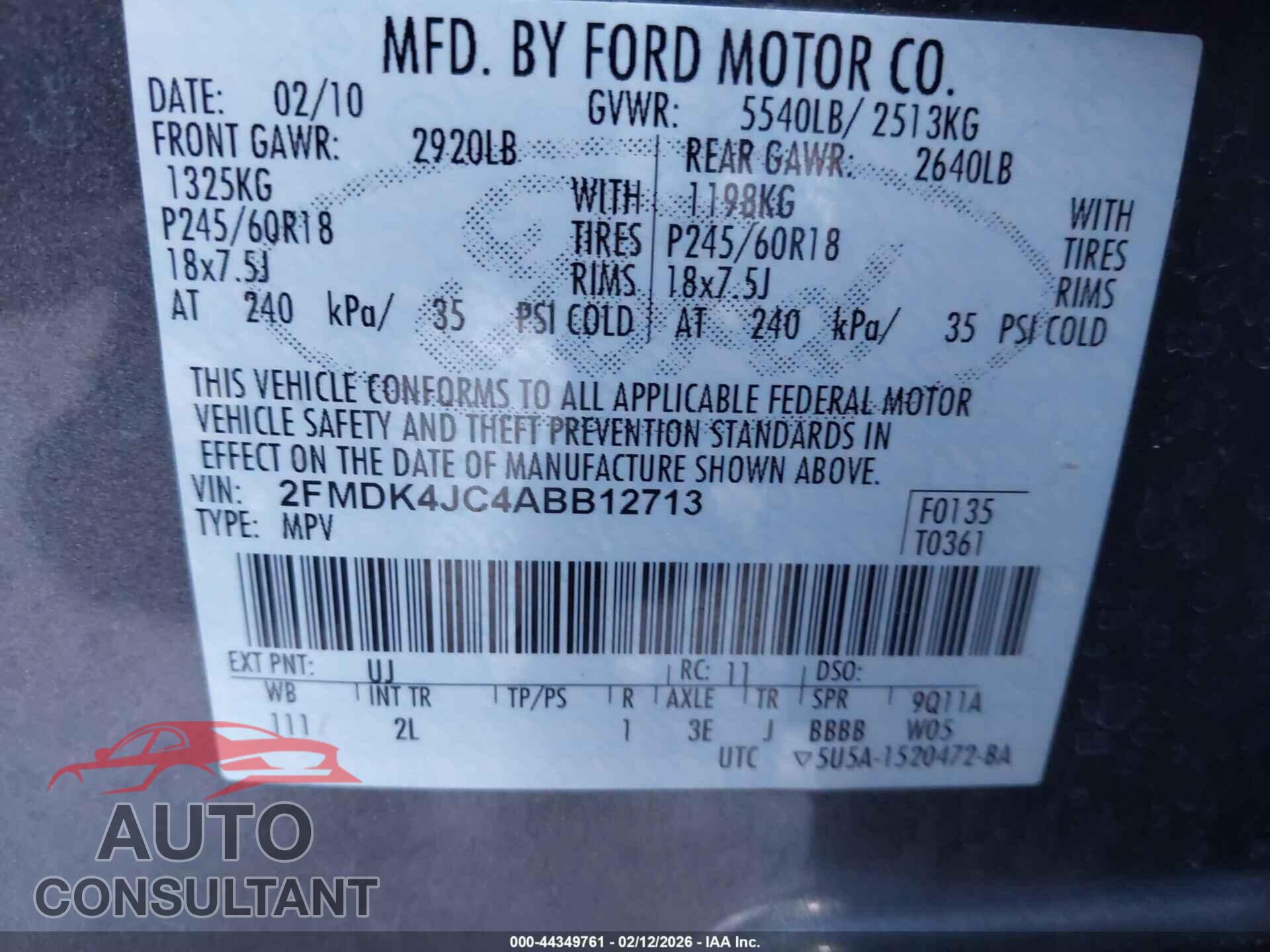 FORD EDGE 2010 - 2FMDK4JC4ABB12713