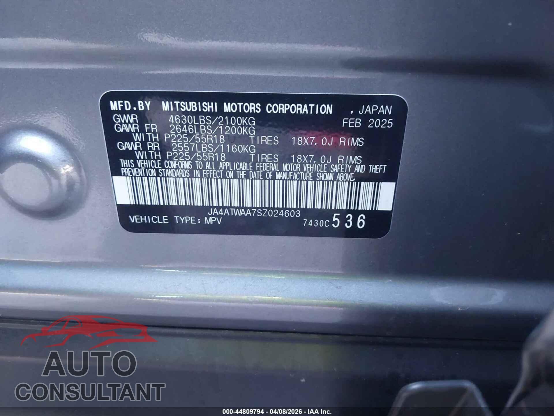 MITSUBISHI ECLIPSE CROSS 2025 - JA4ATWAA7SZ024603