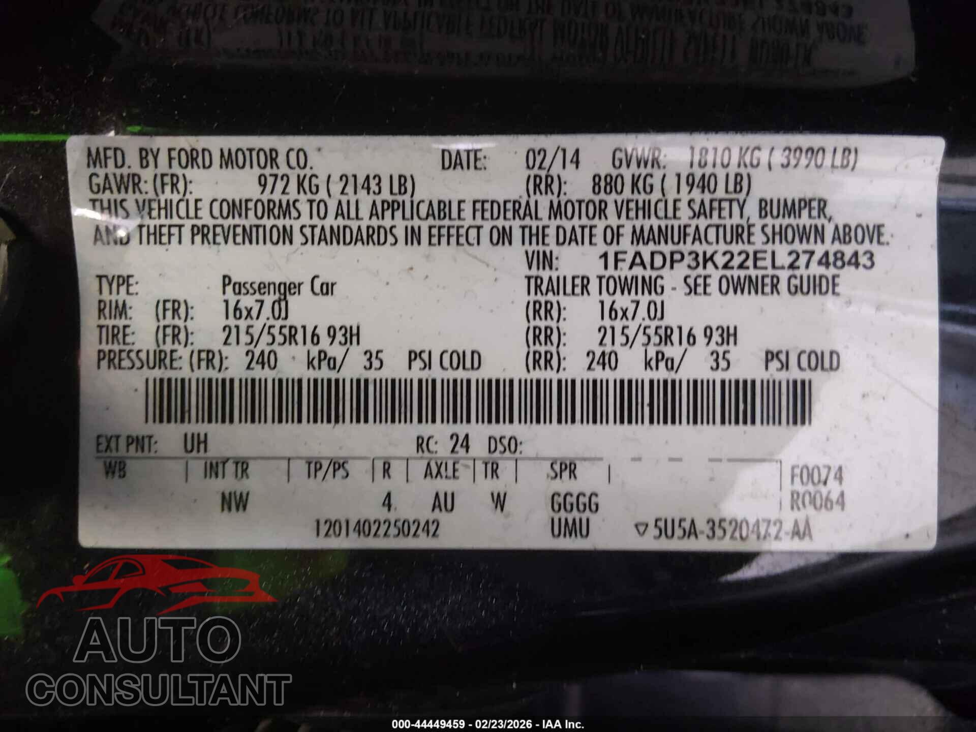 FORD FOCUS 2014 - 1FADP3K22EL274843